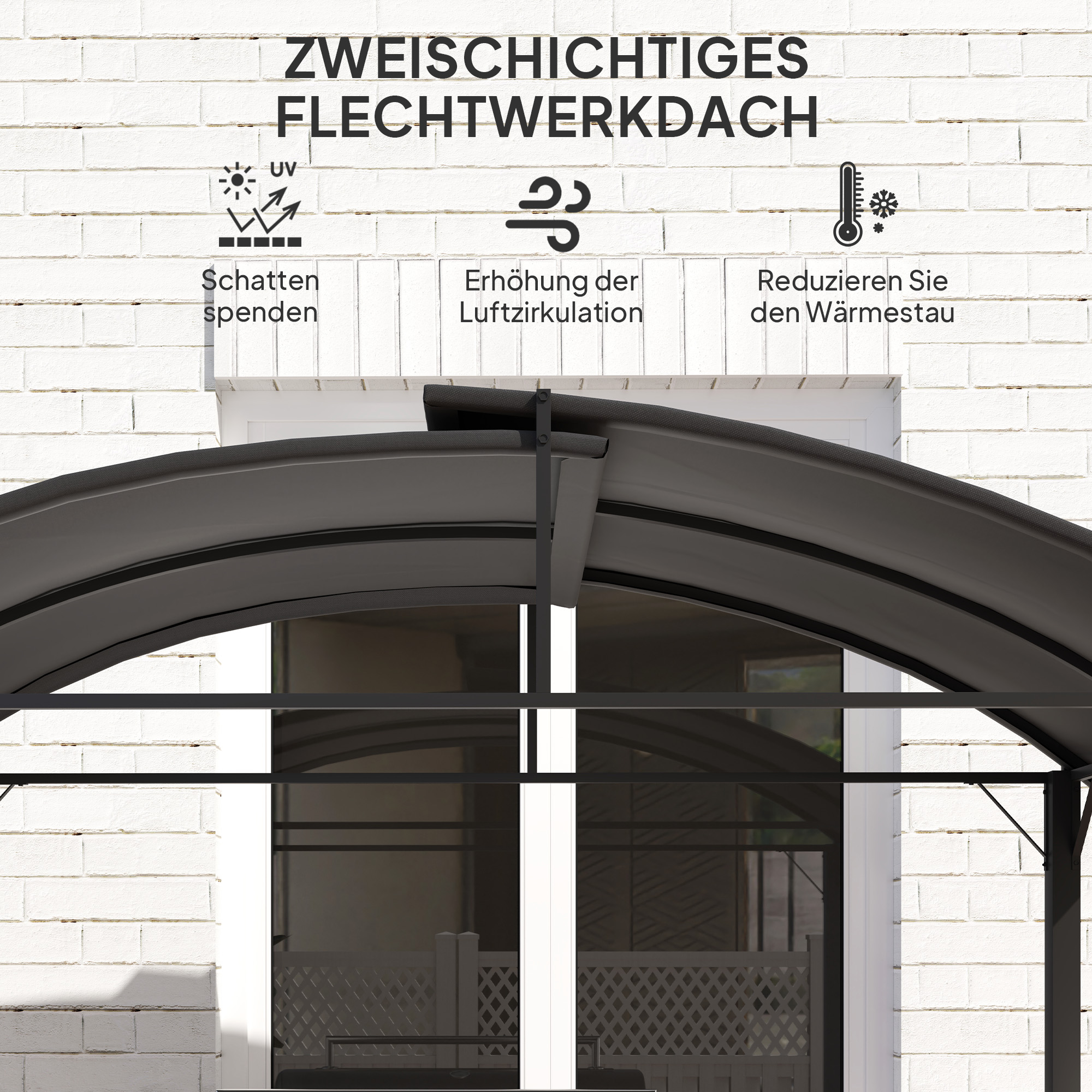 Grillpavillon, 2 Seitenablagen, Haken, Stahlrahmen, 1,1 x 2,3m, Dunkelgrau