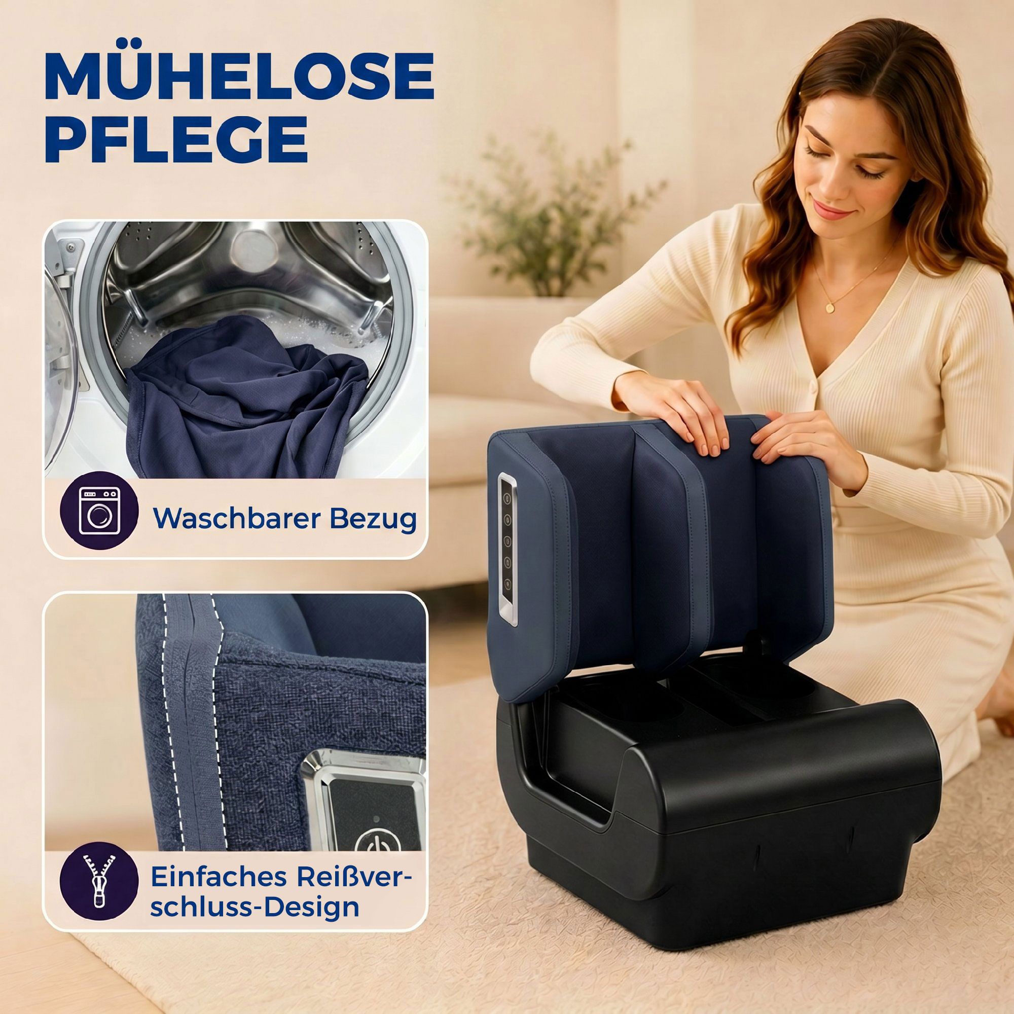 2-in-1 Beinmassagegerät mit Wärme, Luftkompression, Timer, 3 Modi & Intensitäten, Blau und Schwarz