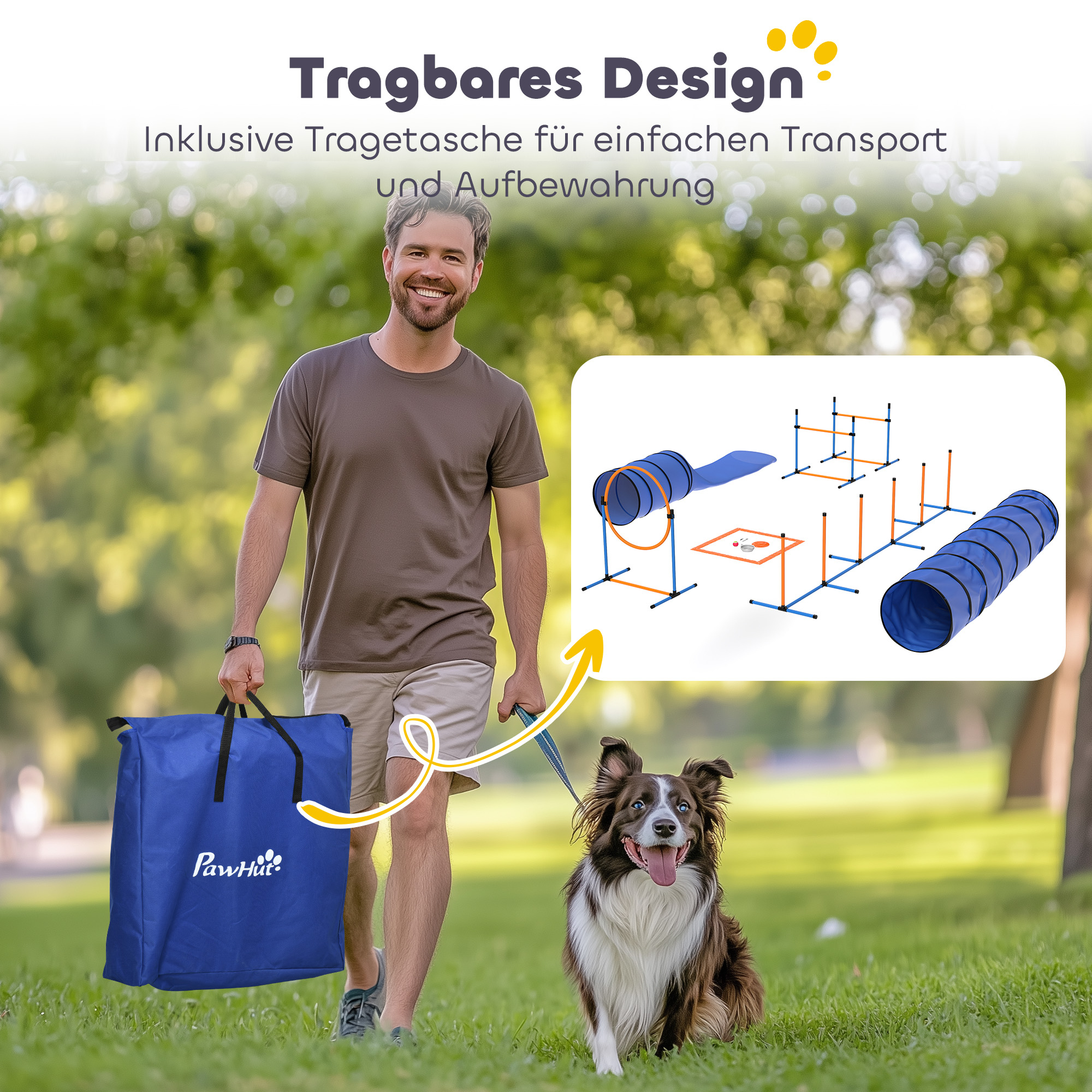 Agility Set Hunde 11-teilig Agility-Ausrüstung für Hunde mit 2 Tunnel Höhenverstellbar Sprungring & Hürden Slalomstange