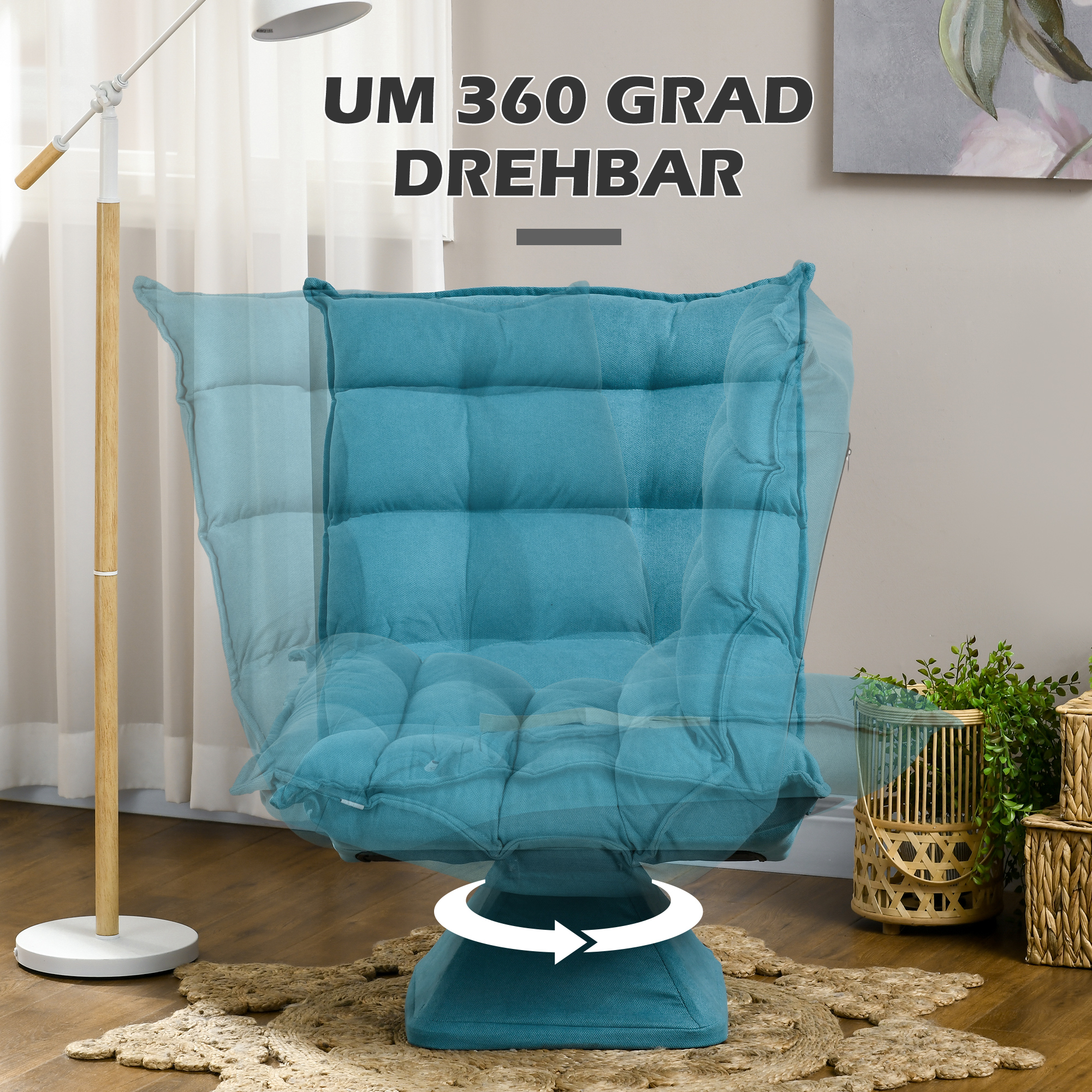 Relaxsessel Lesesessel, drehbar, Samtoptik, 62 cm x 70 cm x 95 cm, Blau