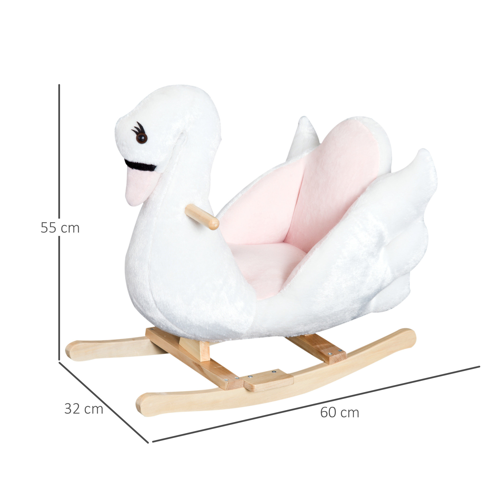 Schaukeltier Schaukelpferd mit Sicherheitsgurt Musik, 55 cm Baby Schaukel aus weichem Plüsch Schaukelspielzeug Spielzeug Wippe für Baby Kinder Kleinkinder ab 18 Monate Holz
