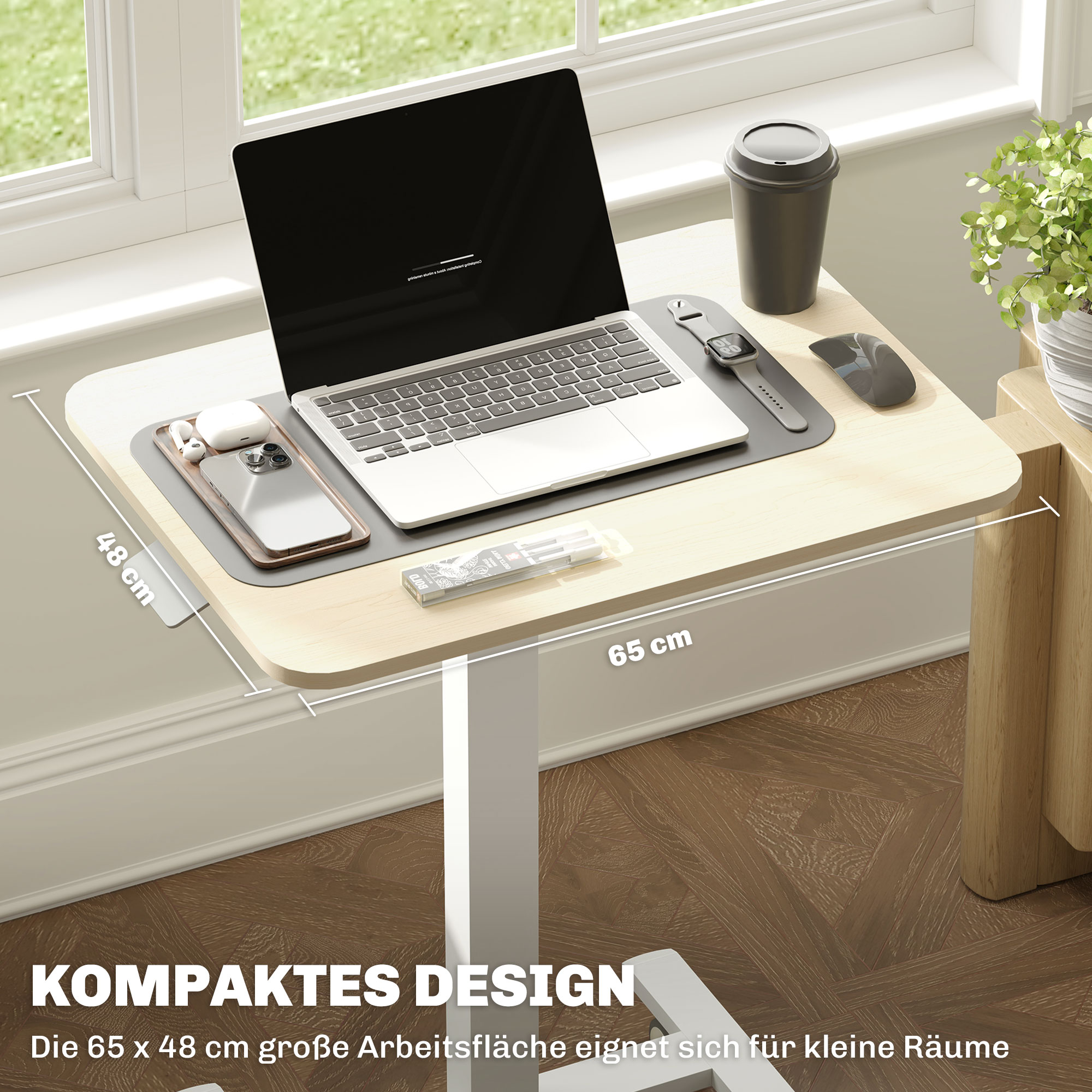 Stehpult Stehtisch, Laptoptisch, höhenverstellbar, 4 Rollen, 65 cm x 48 cm x 108 cm, Gelb
