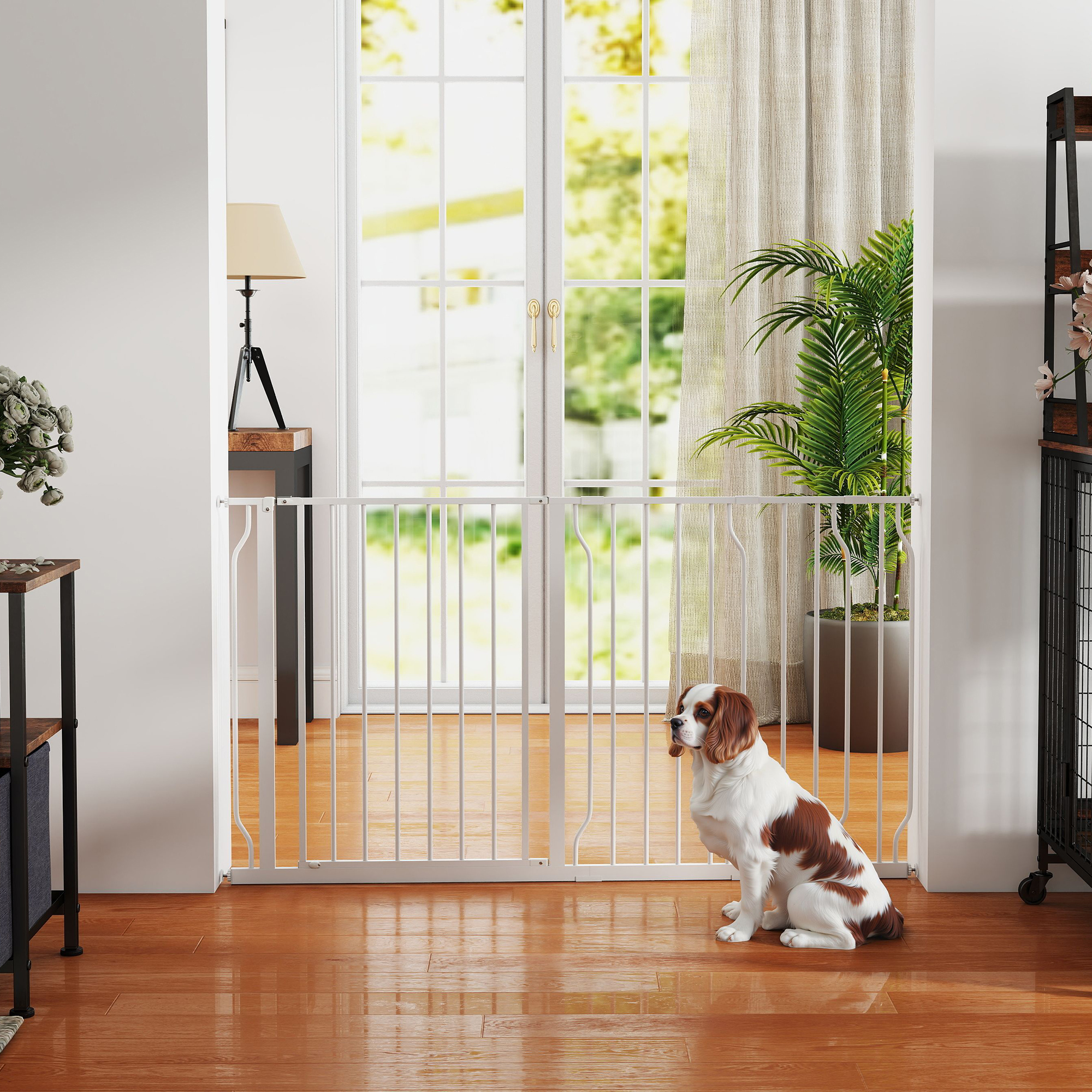 Hunde-Türabsperrung, längenverstellbar 75-145cm, Montage ohne Bohren, Stahlrahmen, Weiß