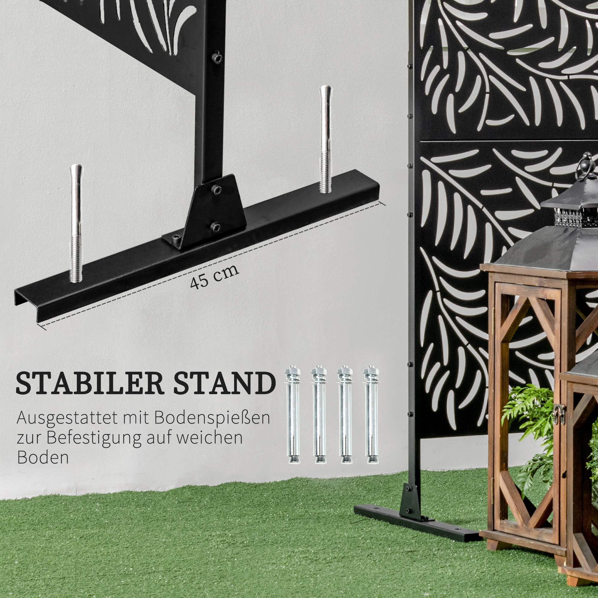 Sichtschutzwand, wetterbeständig, Stahl, 122 cm x 45 cm x 198 cm, Schwarz