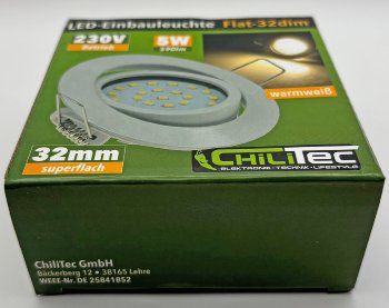 LED-Einbauleuchte "Flat-32dim" warmweiß / 80x32mm, 5W, 590lm, weißes Gehäuse