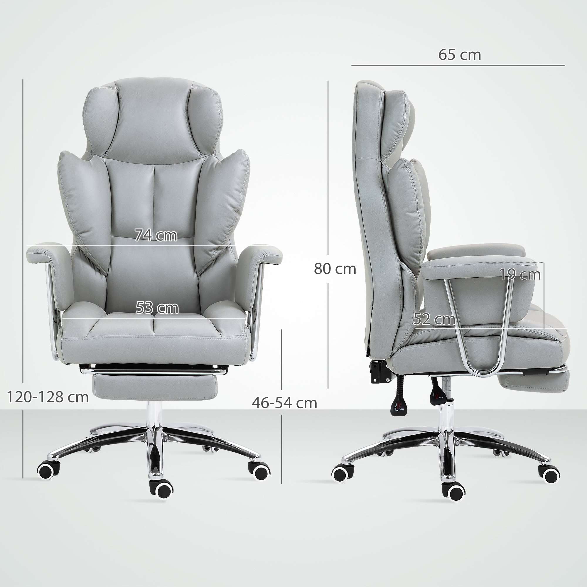 ergonomischer Bürostuhl, gepolstert, mit Fußstütze, verstellbarer Lehne, 360° drehbar, Hellgrau