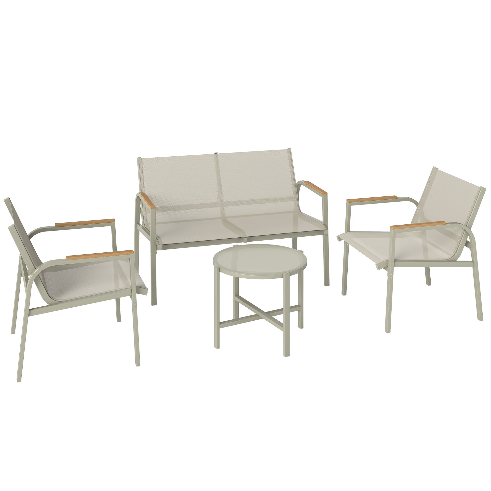 Gartenmöbel Set wetterfest Metall Sitzgruppe für 4 Personen Gartenlounge mit 2er-Sofa 2 Sesseln Beistelltisch Grün