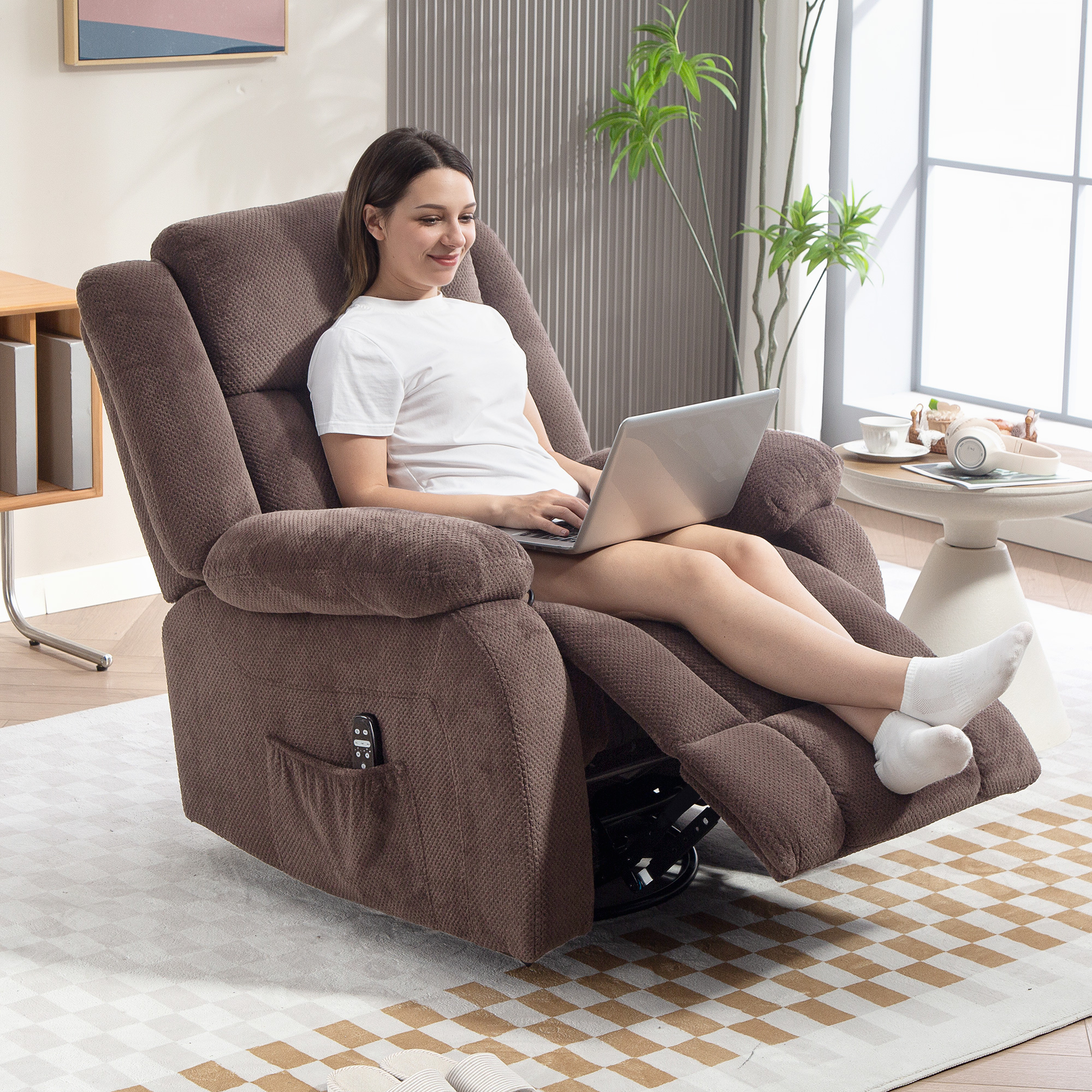 Massage-Sessel, 8 Vibrationspunkte, 5 Modi, Lendenheizung, verstellbar, drehbar, Polstersessel, Braun