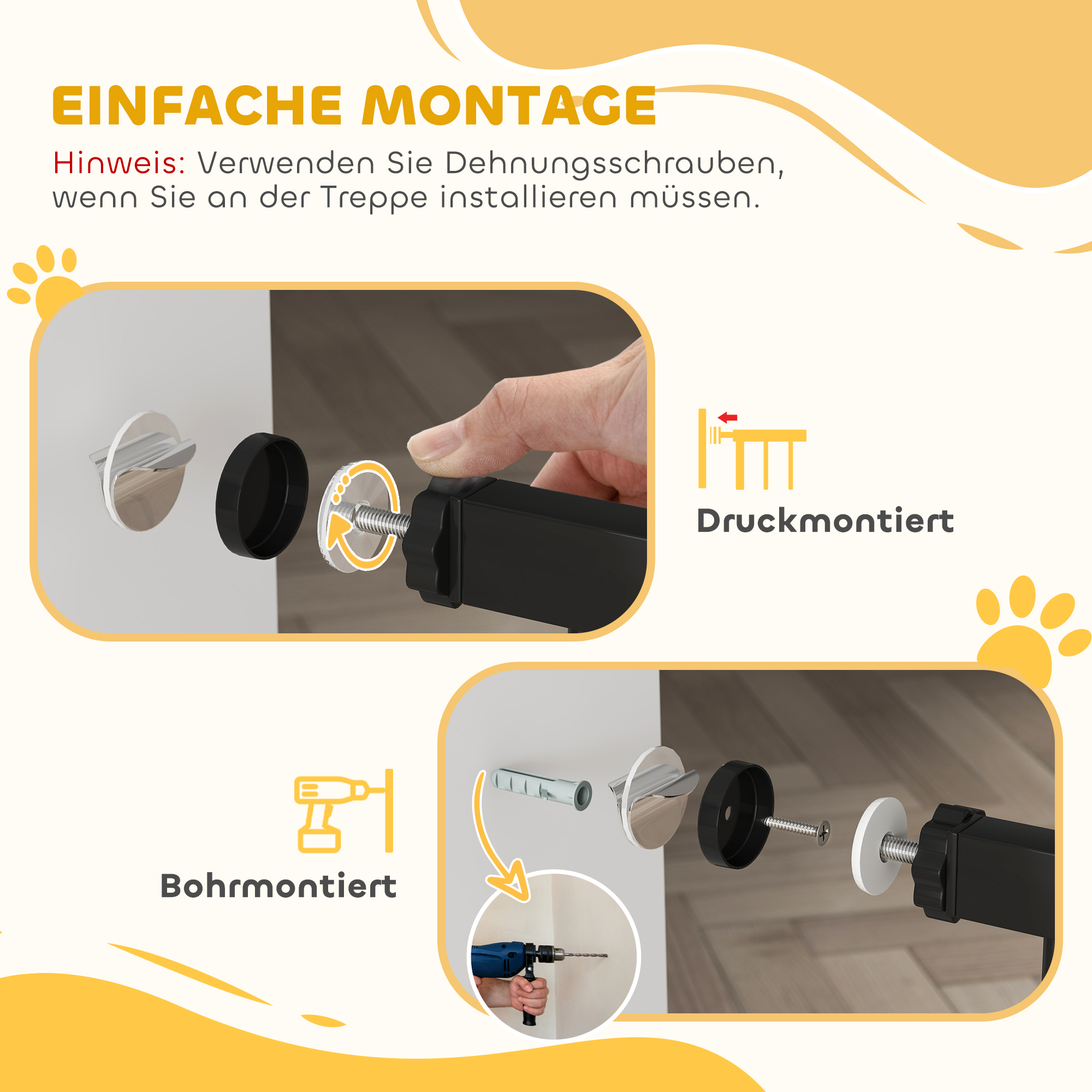 Türschutzgitter Treppenschutzgitter mit 17,5/20,3/30,5 cm Verlängerung Türgitter ohne Bohren mit Auto-Close für Breiten 74-147,5 cm Beidseitig Schwenkbar Metall Schwarz