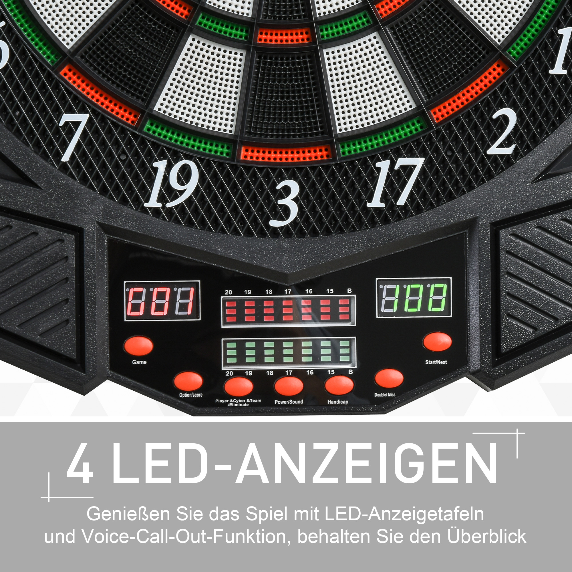 elektronische Dartscheibe Dartboard mit Sprachansagen Englische Stimme LED-Anzeigen 12 Darts 27 Spiele 216 Varianten Dartautomat mit Türen Dartscheibe Set für bis zu 8 Spieler