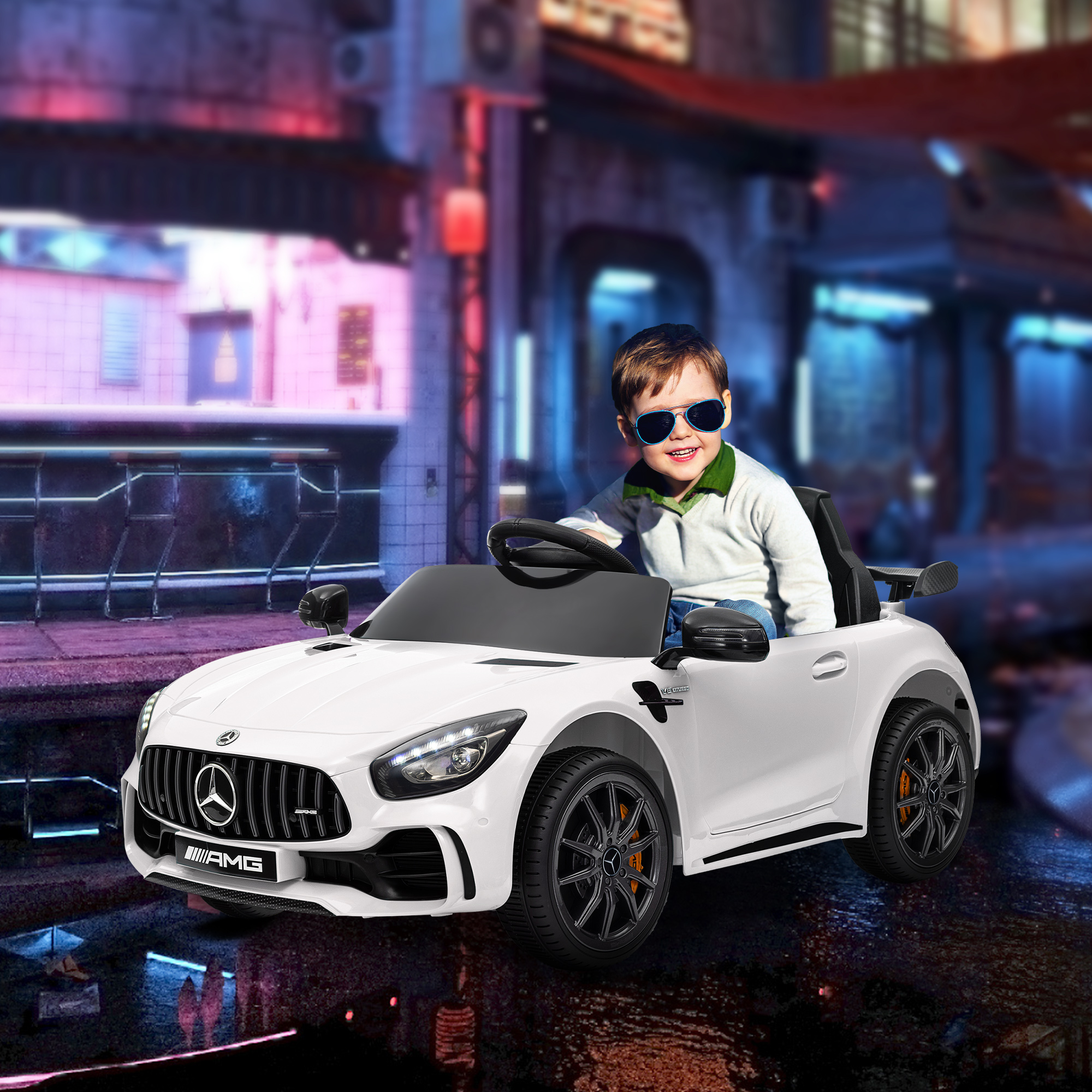 Elektro-Kinderauto, Mercedes, 3-5 km/h, Fernbedienung, Licht & Musik, Weiß