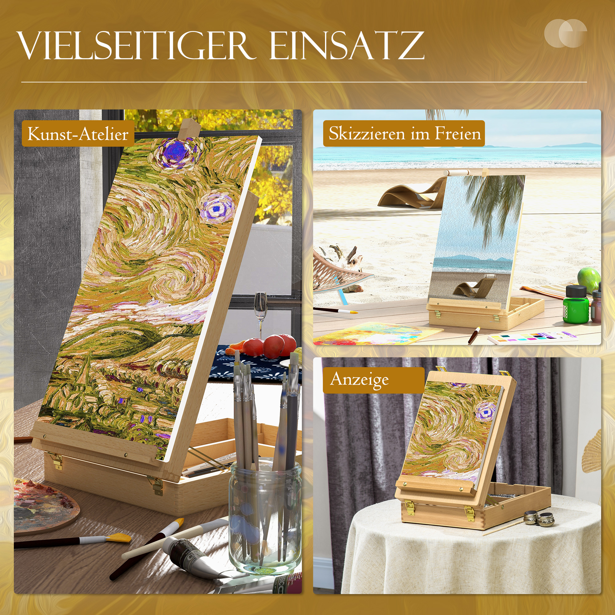 Tischstaffelei Tischstaffelei-Box, Buchenholz, klappbar, 27cm x 41,5cm x 74,5cm, Natur