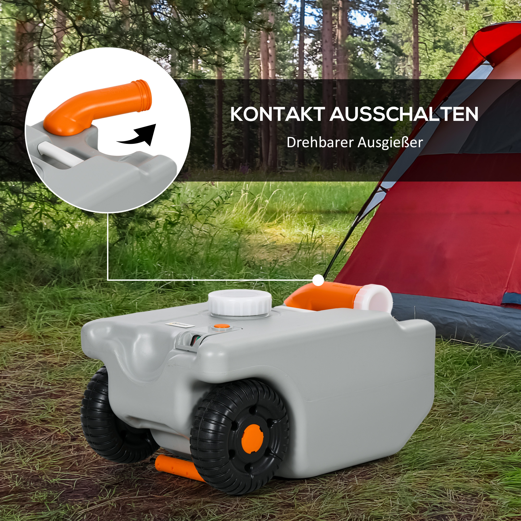 Abwassertank, 22 L, rollbar, spritzfreie Entleerung, HDPE, 33 x 26 x 53 cm, Grau