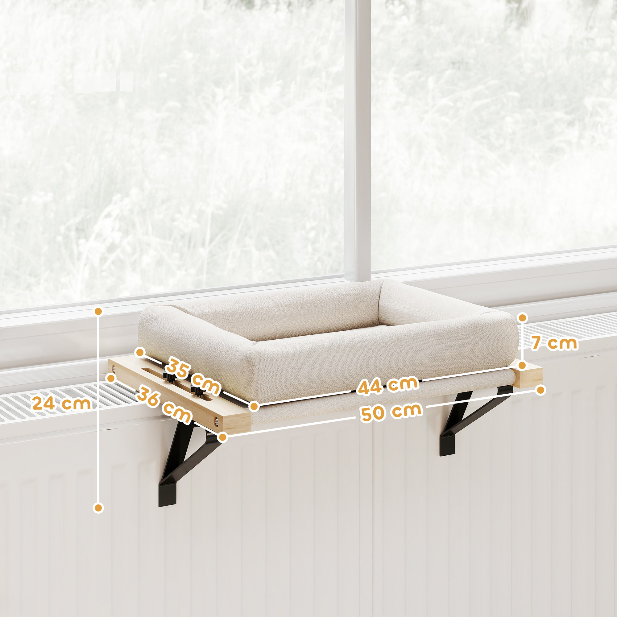 Katzenhaus mit Halterung für Fensterbänke und Heizungen, Kissen, Holzrahmen, Weiß