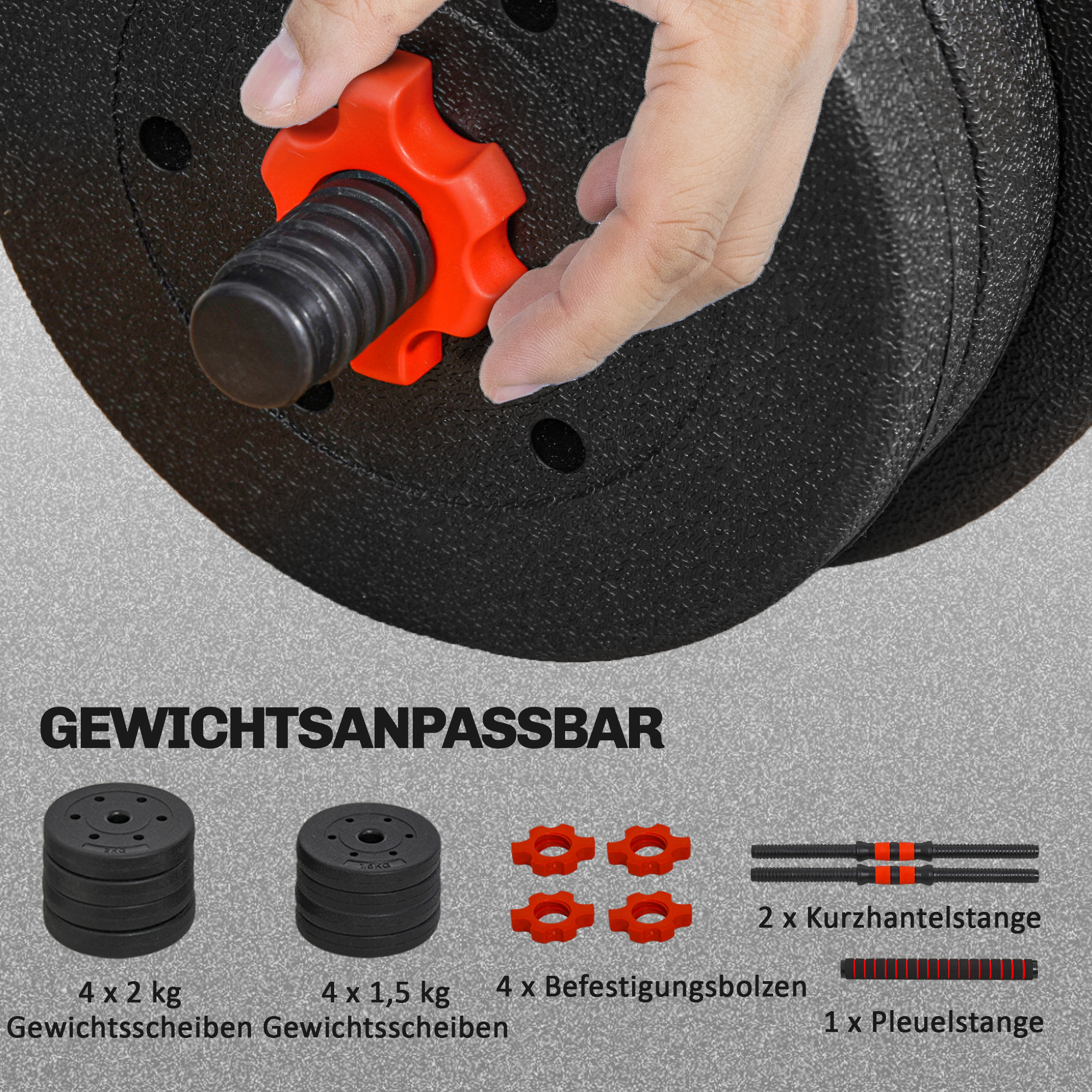 2 in 1 Hanteln Set 15 kg verstellbare Kurzhantel & Langhantel professionell Dumbbell Krafttraining Schwarz