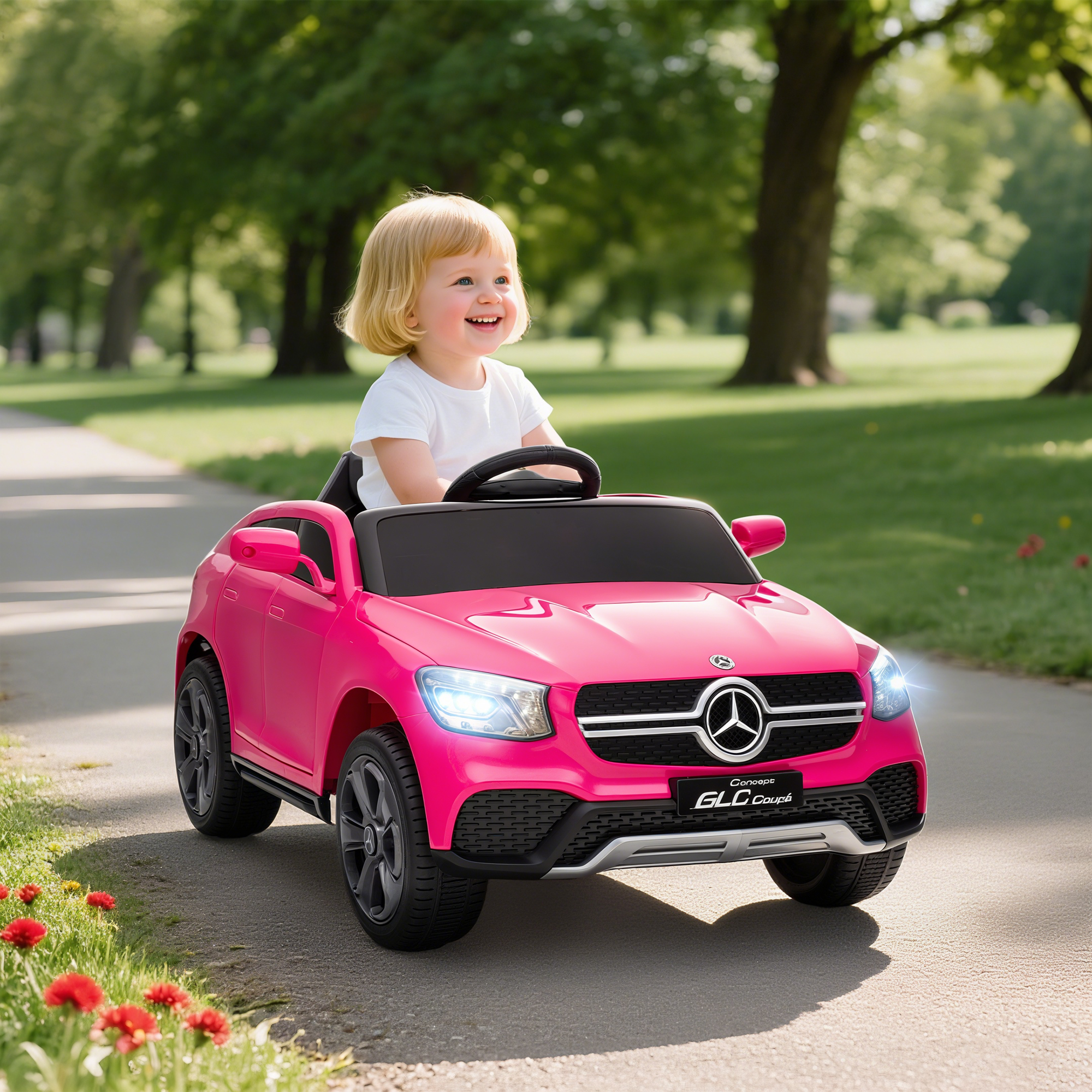 Elektroauto für Kinder, 12V Kinderauto mit Fernbedienung, LED-Lichter, Musik, 3 Geschwindigkeiten, 3-6 Jahre, Rosa