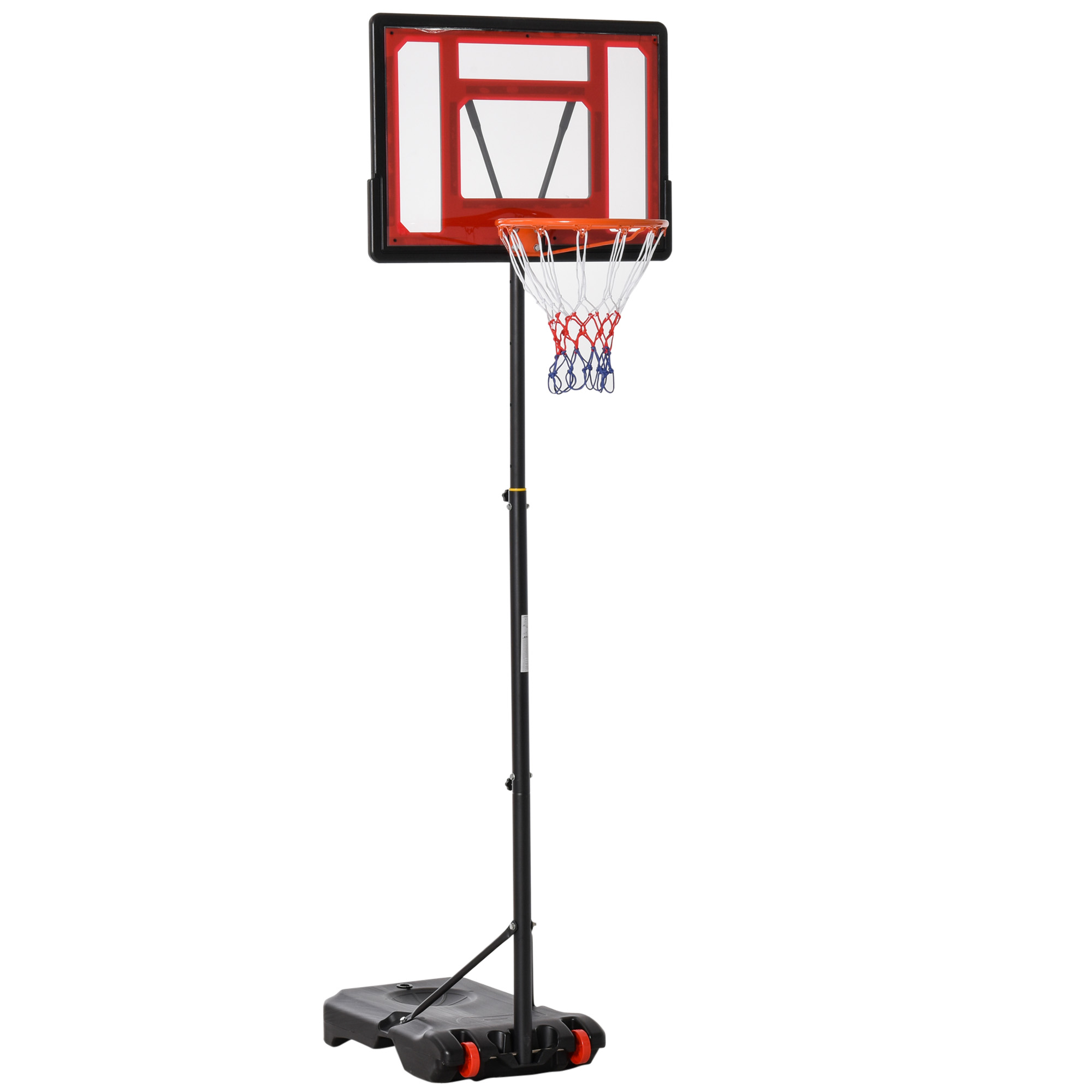 Rollbarer Basketballständer, Verstellbarer Basketballkorb, freistehend, Kunststoff, Stahl, 75L x 83B x 205-261H cm