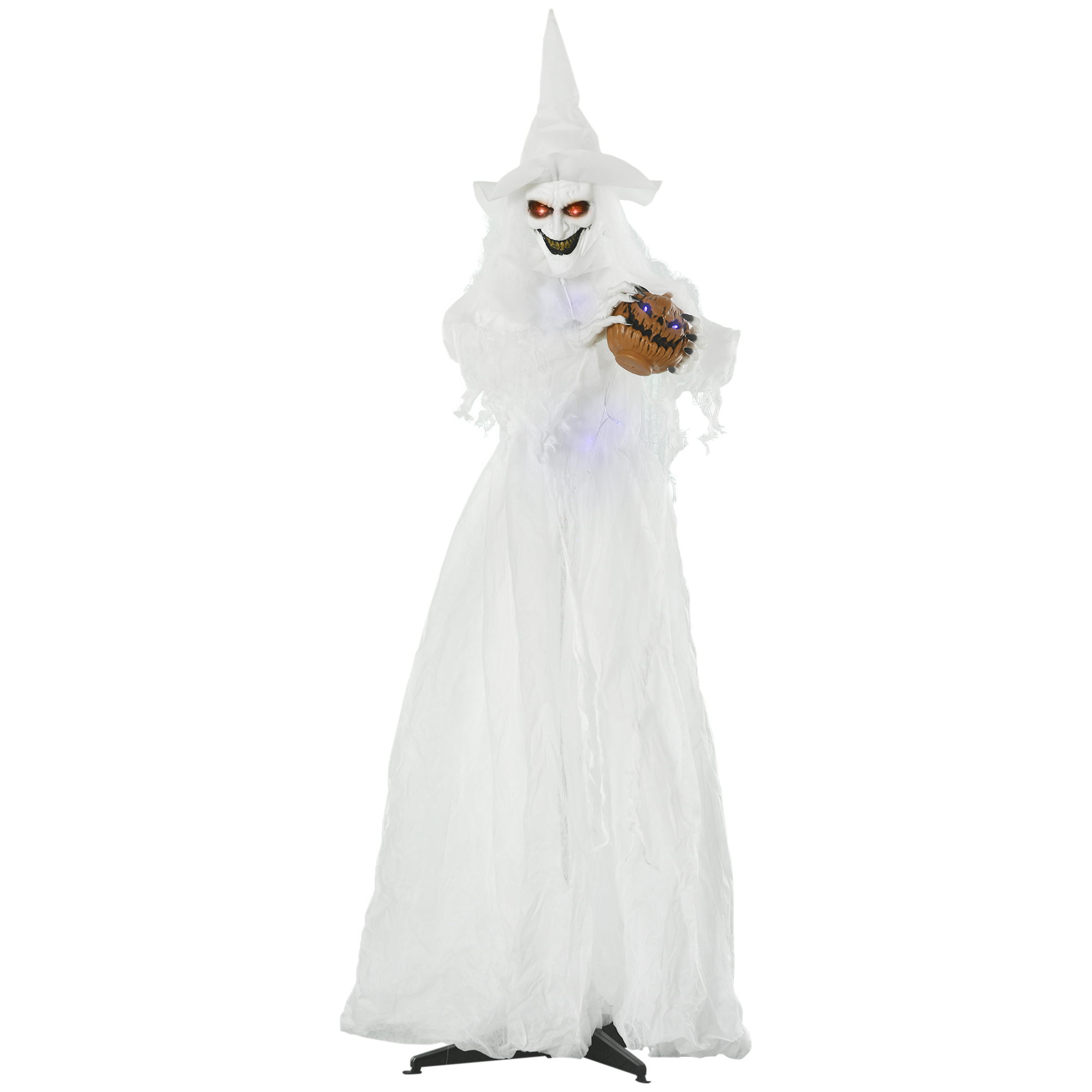 189 cm Weiße Hexe mit Kürbiskopf, lebensgroße Halloween-Außendekoration