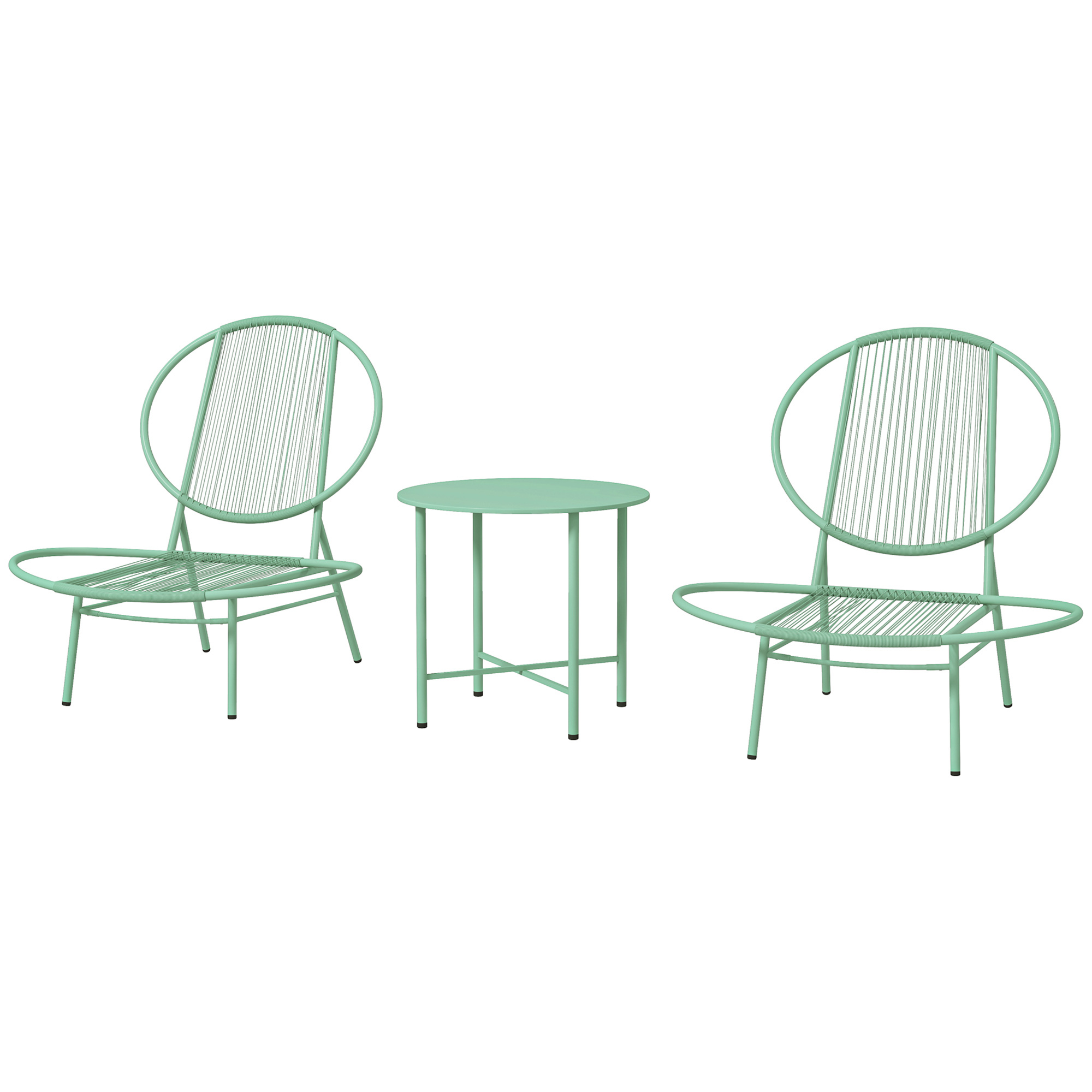 Bistro-Set 3-teilig aus Polyrattan Wetterfest Gartenmöbel Set mit Bistrotisch Muschelförmige Gartenstühlen Grün