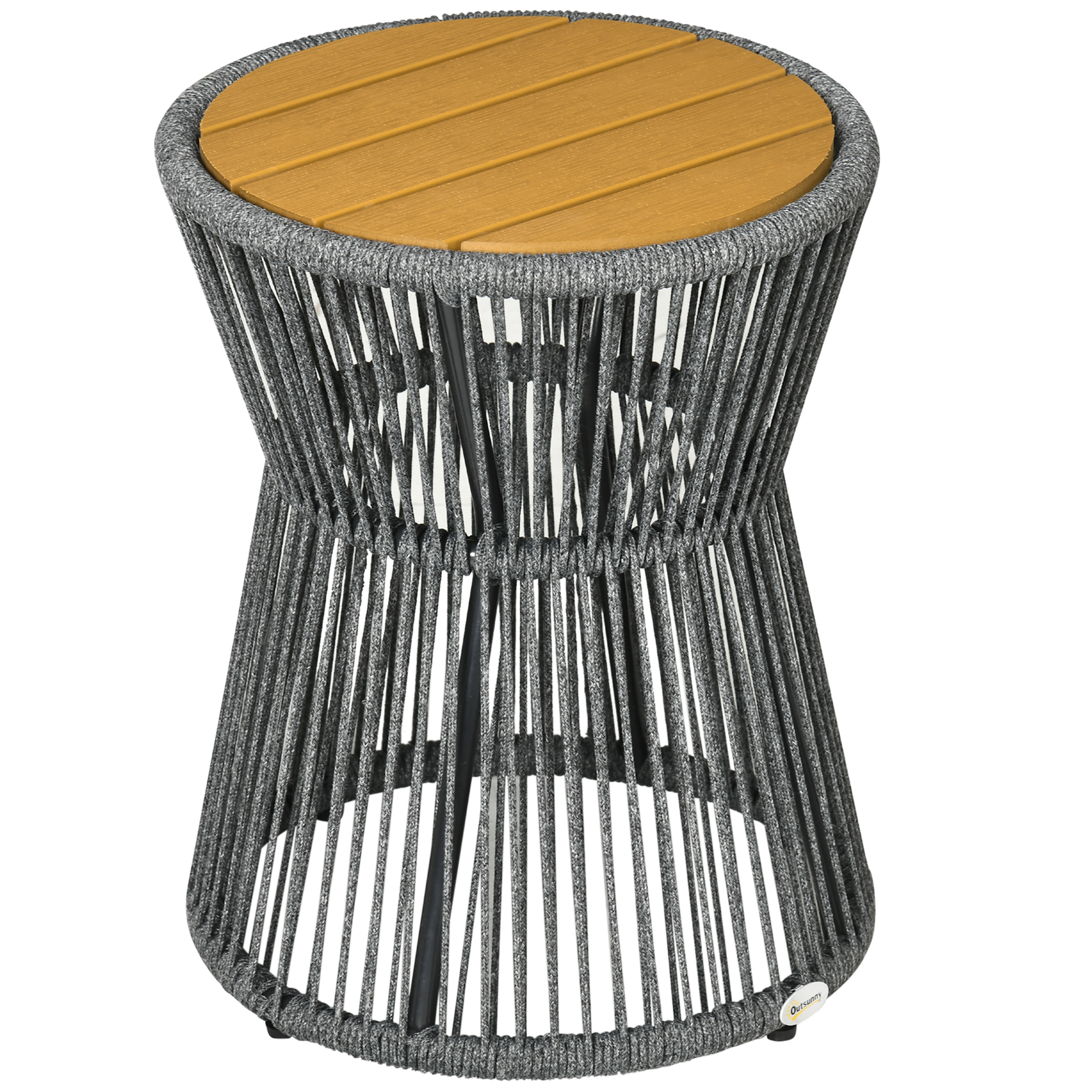 Gartentisch im Boho-Stil, wetterbeständig, PE-Rattan, 39 cm x 39 cm x 49 cm, Schwarz + Natur