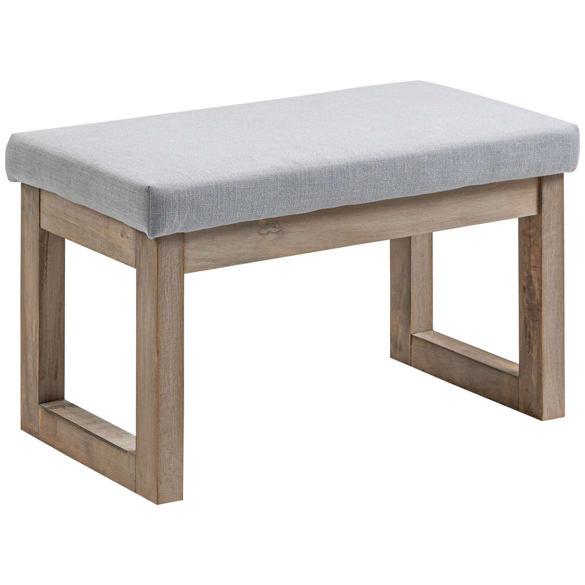 Fußbank im Skandi-Design, Sitzhocker, Fußhocker, 68 cm x 38 cm x 42 cm, Grau + Natur