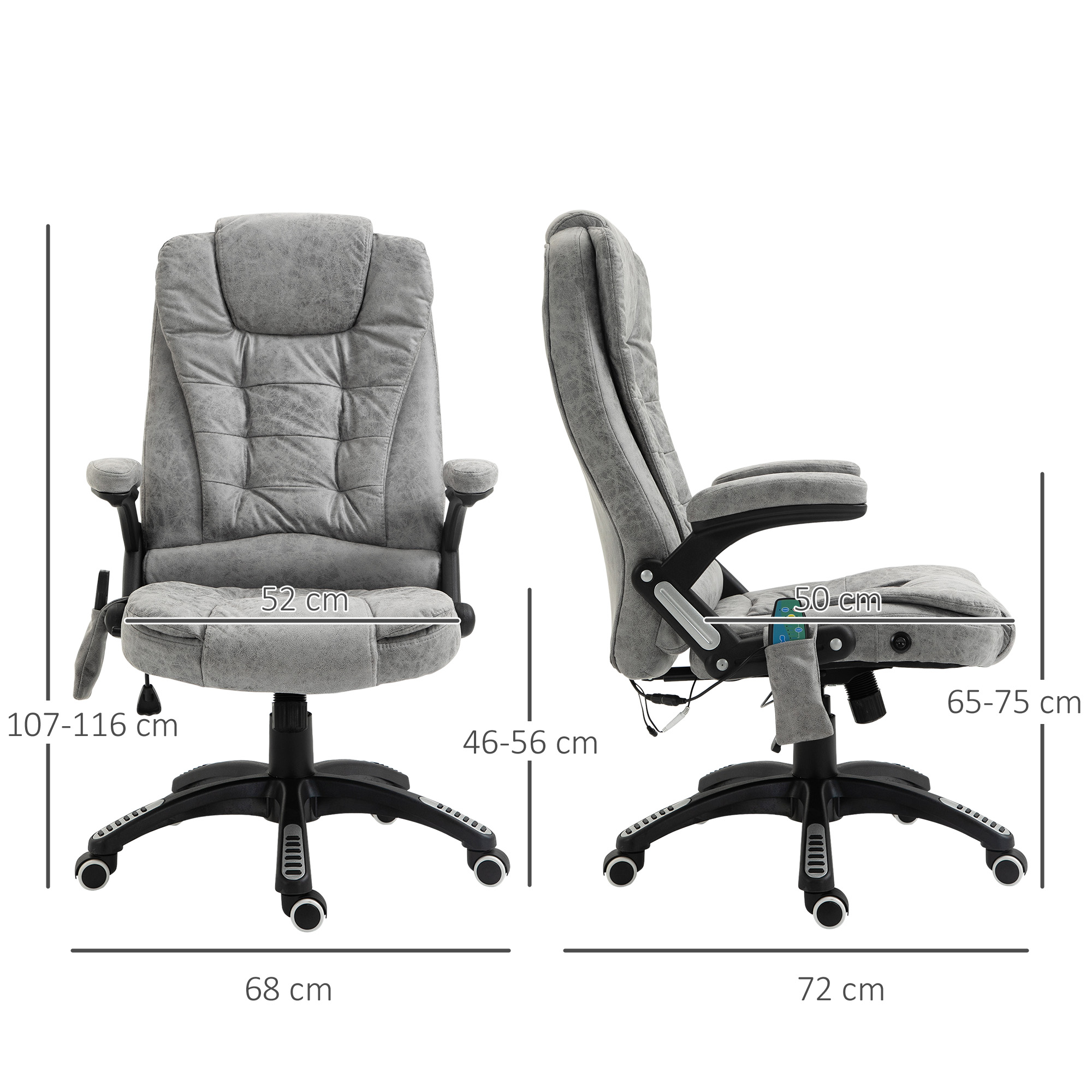 Chefsessel mit Massage- & Wärmefunktion, ergonomisch, verstellbar, bis 120kg, Grau