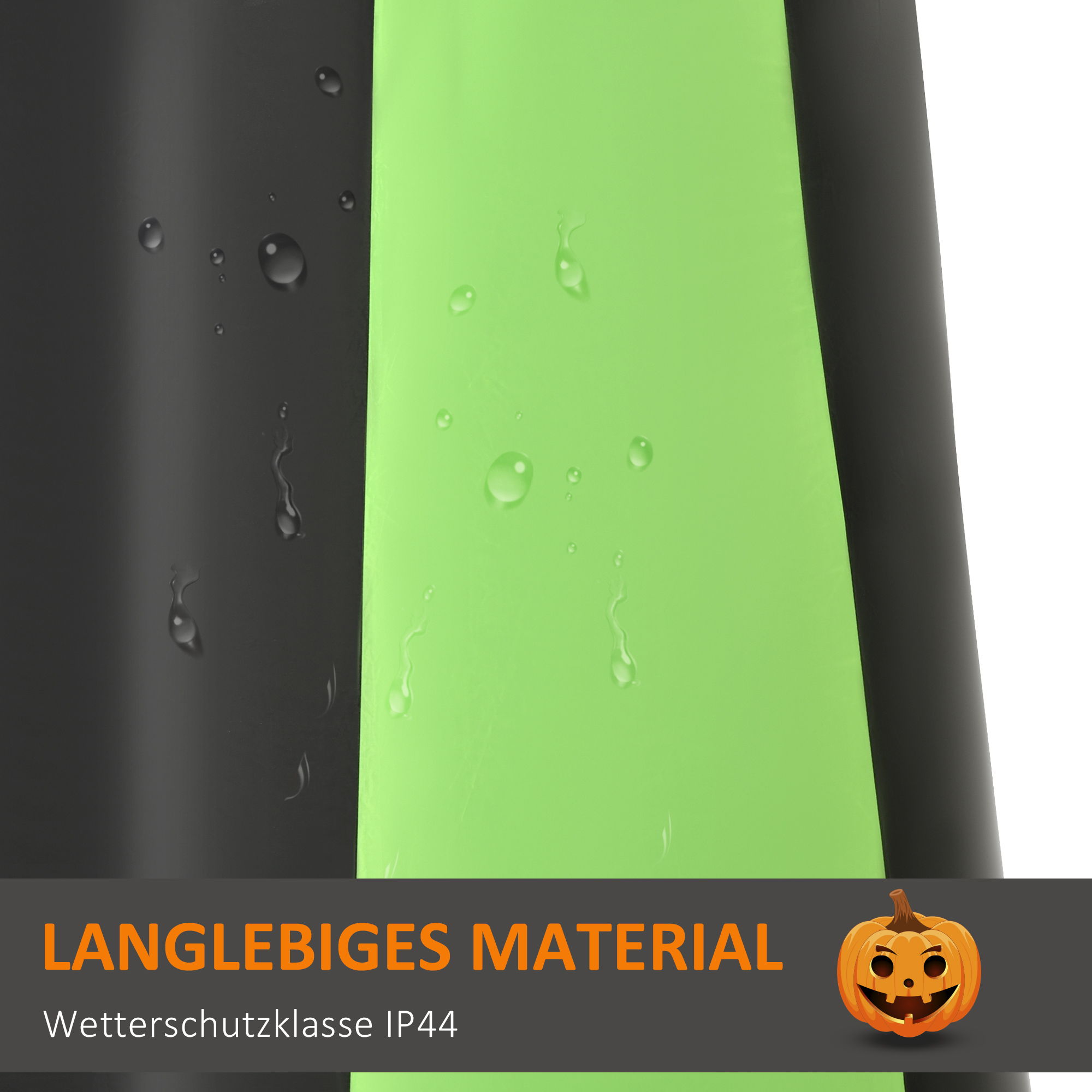 Halloweengeist mit LED-Lichtern, selbstaufblasend, inkl. Gebläse, 100 cm x 96 cm x 270 cm, Grün + Gelb + Schwarz