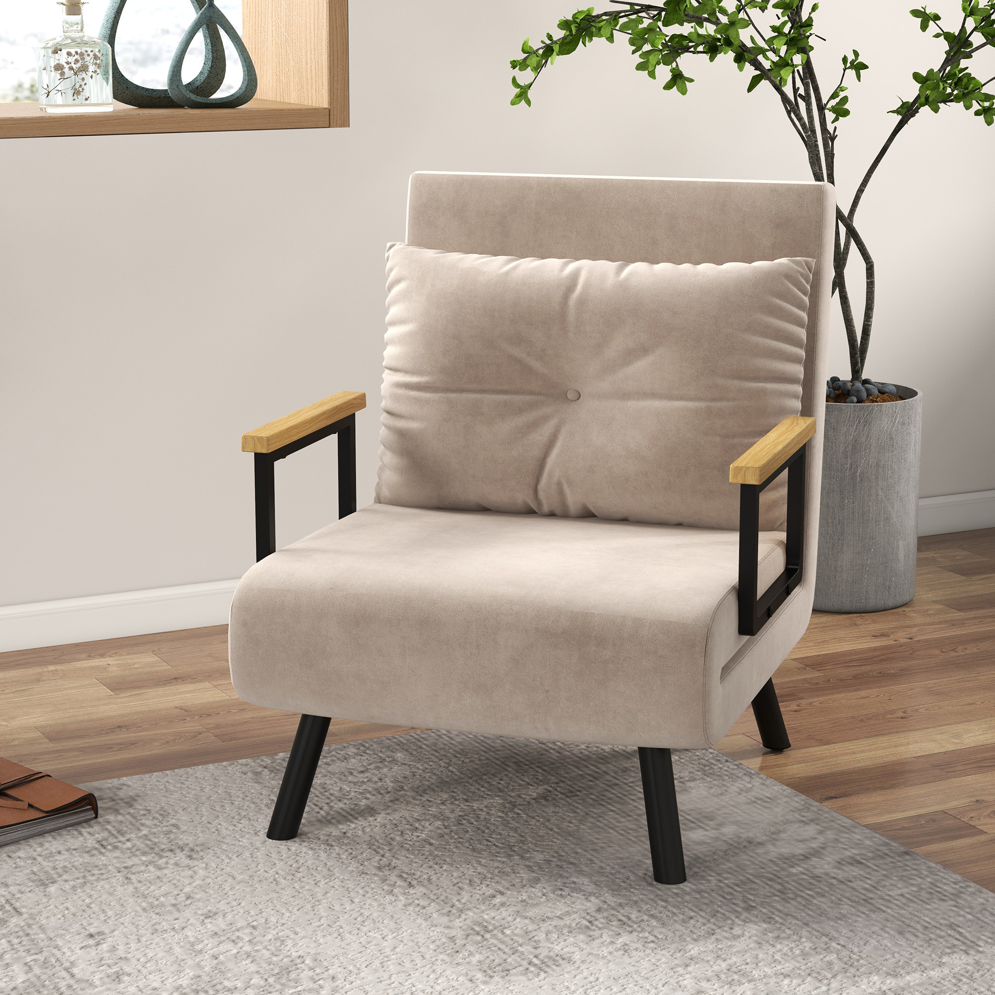 Relaxsessel im Skandidesign, Liegesessel, Lesesessel. ink. Kissen mit Knopfhefung, Schwarz + Natur