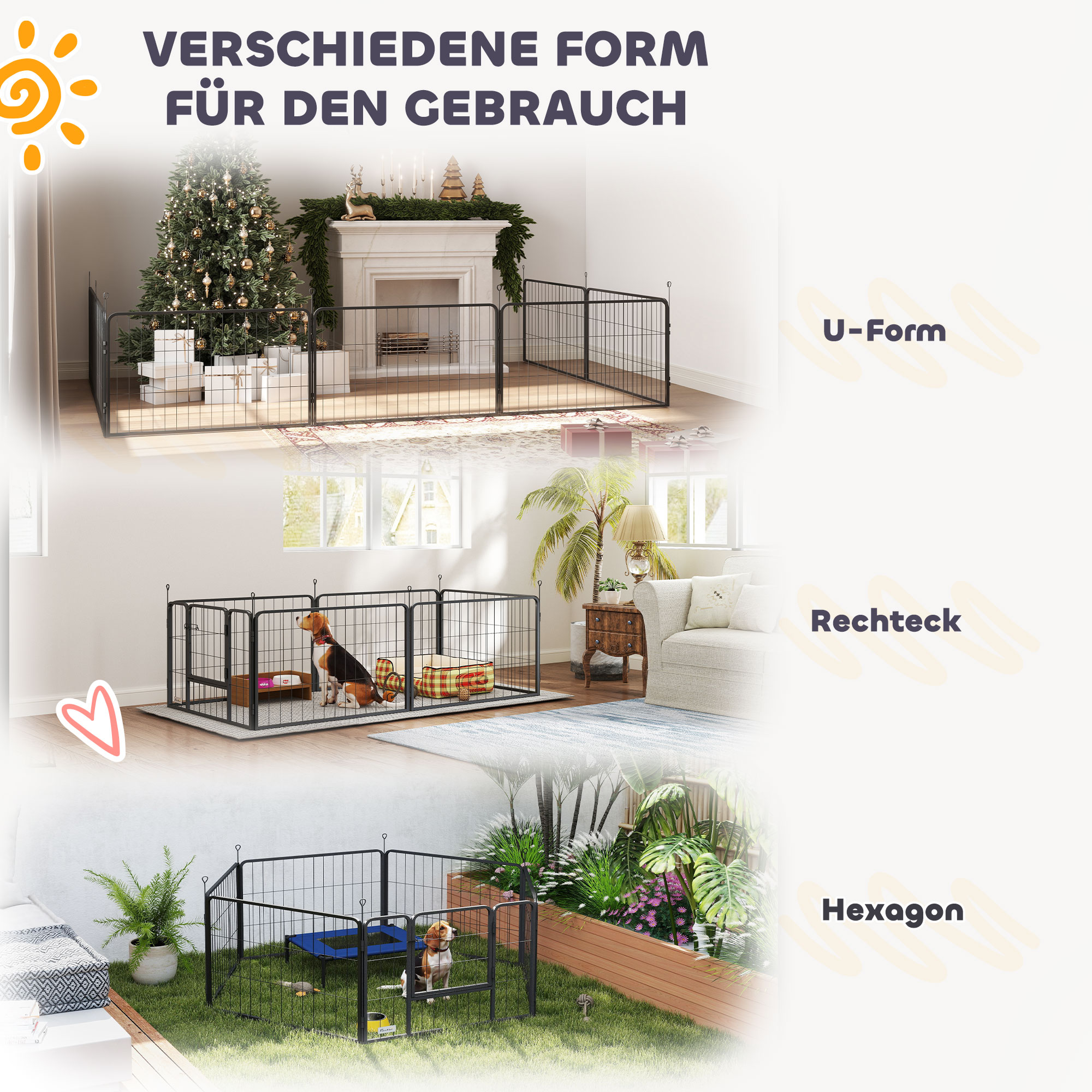 Wurfkiste für Welpen, Wurfbox Welpenlaufstall mit 7 Paneele, 2 Bereichen, Waschbare Wurfunterlage, 203x102x60cm Schwarz