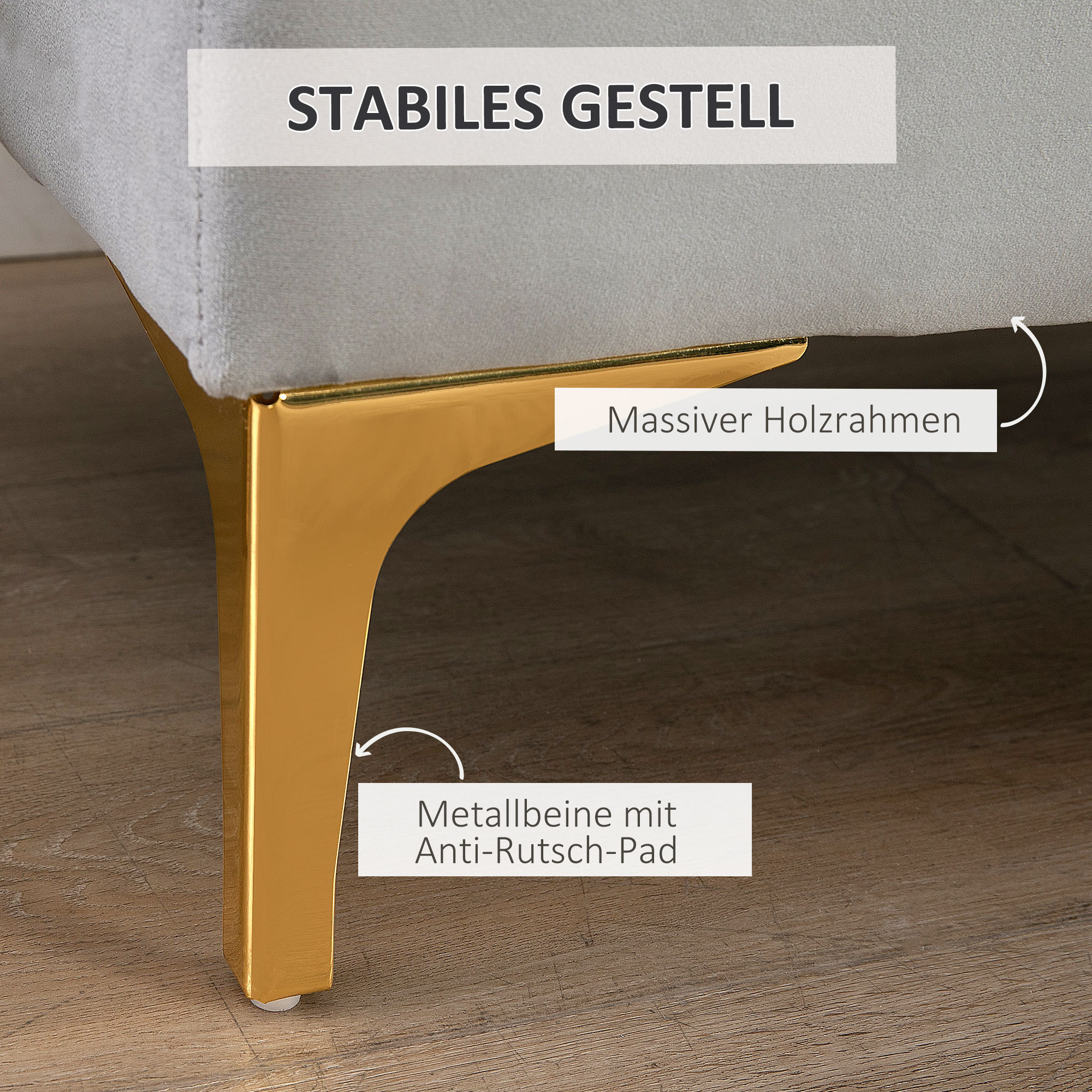 Sitzbank Bettbank Schuhbank mit erhöhten Beine Schlafzimmer Samt Hellgrau