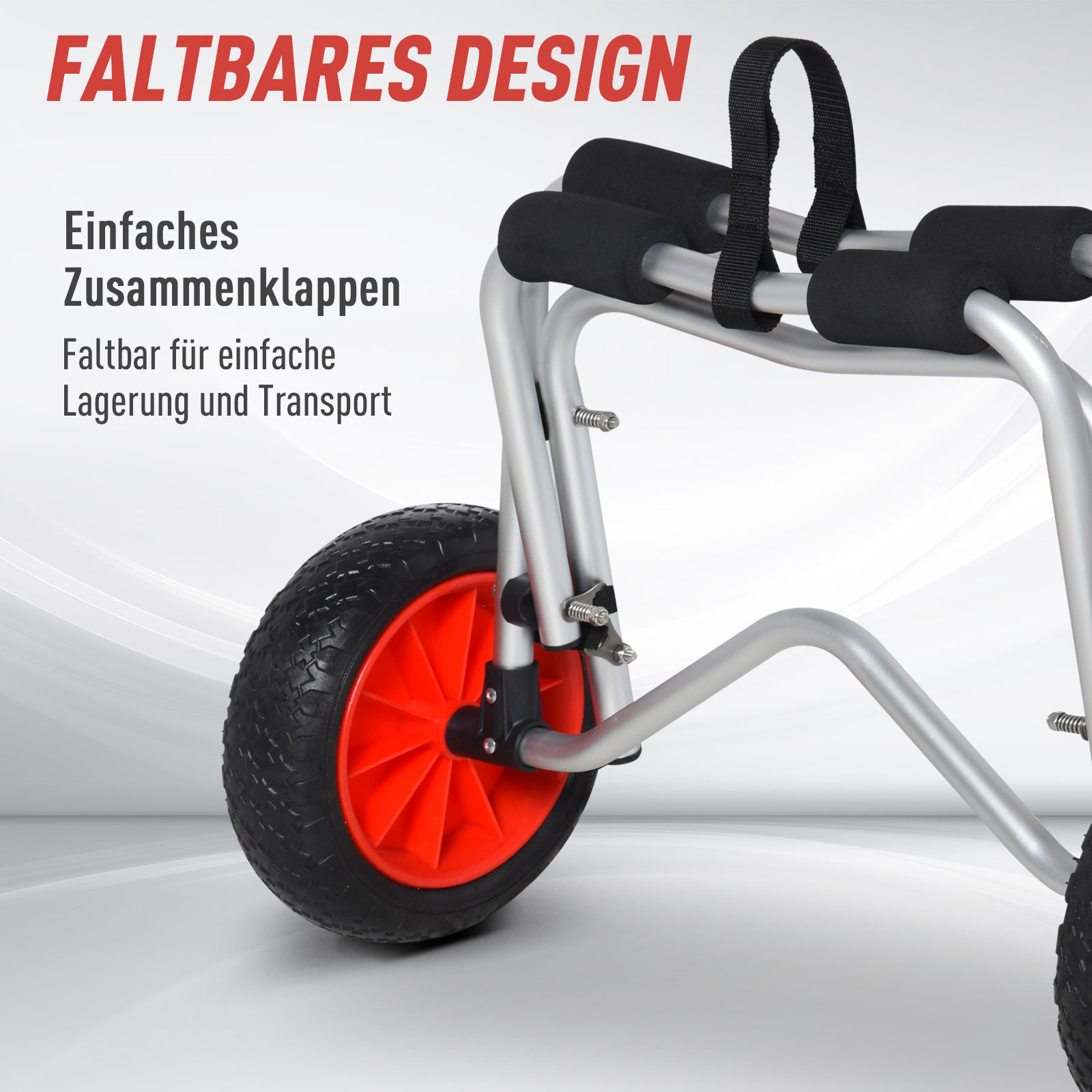Alu Kanuwagen Kajakwagen Surfwagen klappbar mit Gurt Kunstleder-Räder Silber bis 75 kg 68 x 44,5 x 40 cm