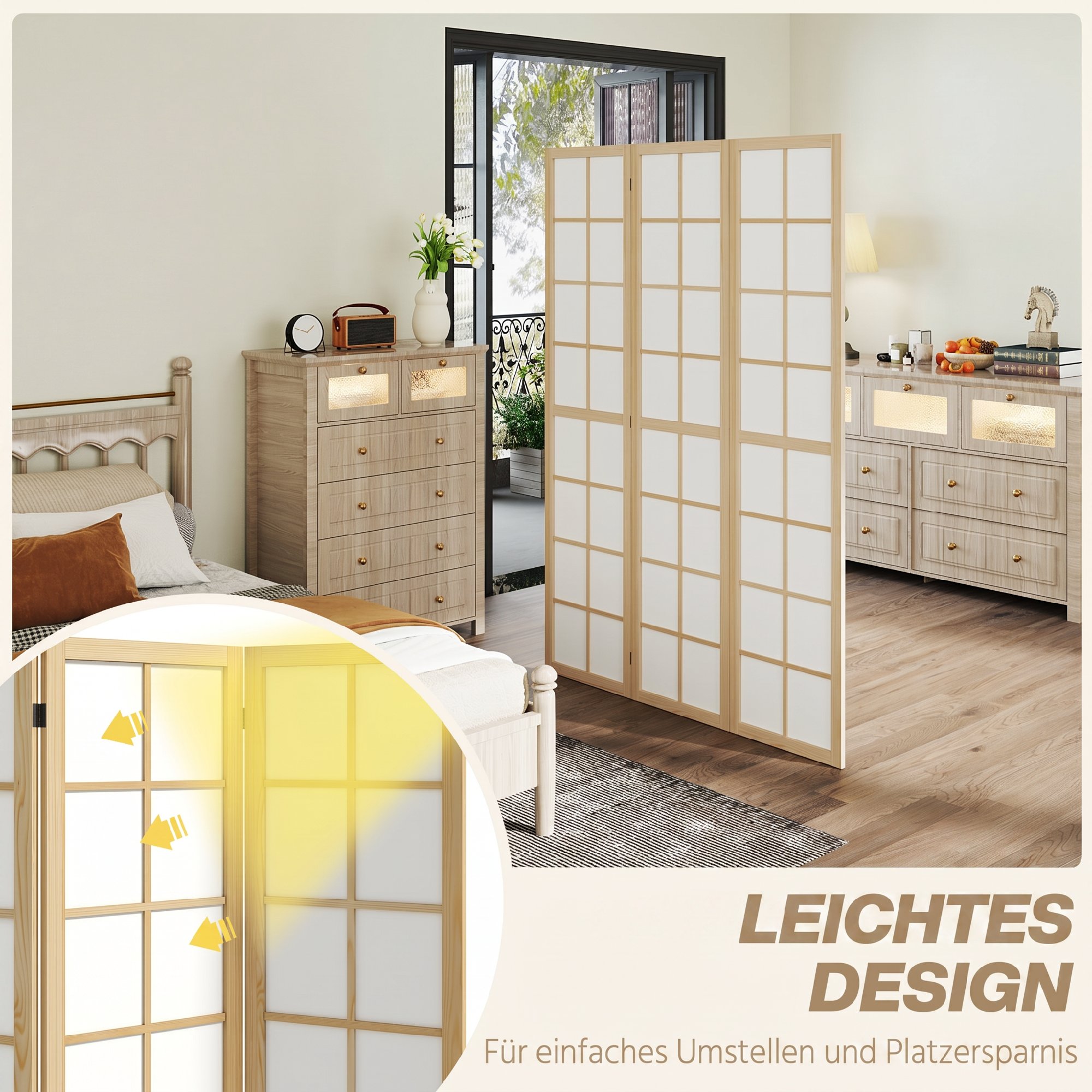 Faltbarer Raumtrenner, freistehender Sichtschutz für Wohnzimmer, Schlafzimmer, Büro, 120 x 170 cm