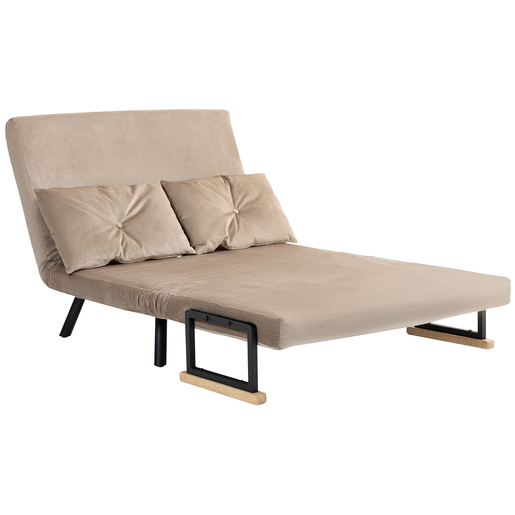 Schlafsessel, Gästebett, Holz-Armlehnen, metallrahmen, bis 120 kg, 102x73x81cm, Hellbraun