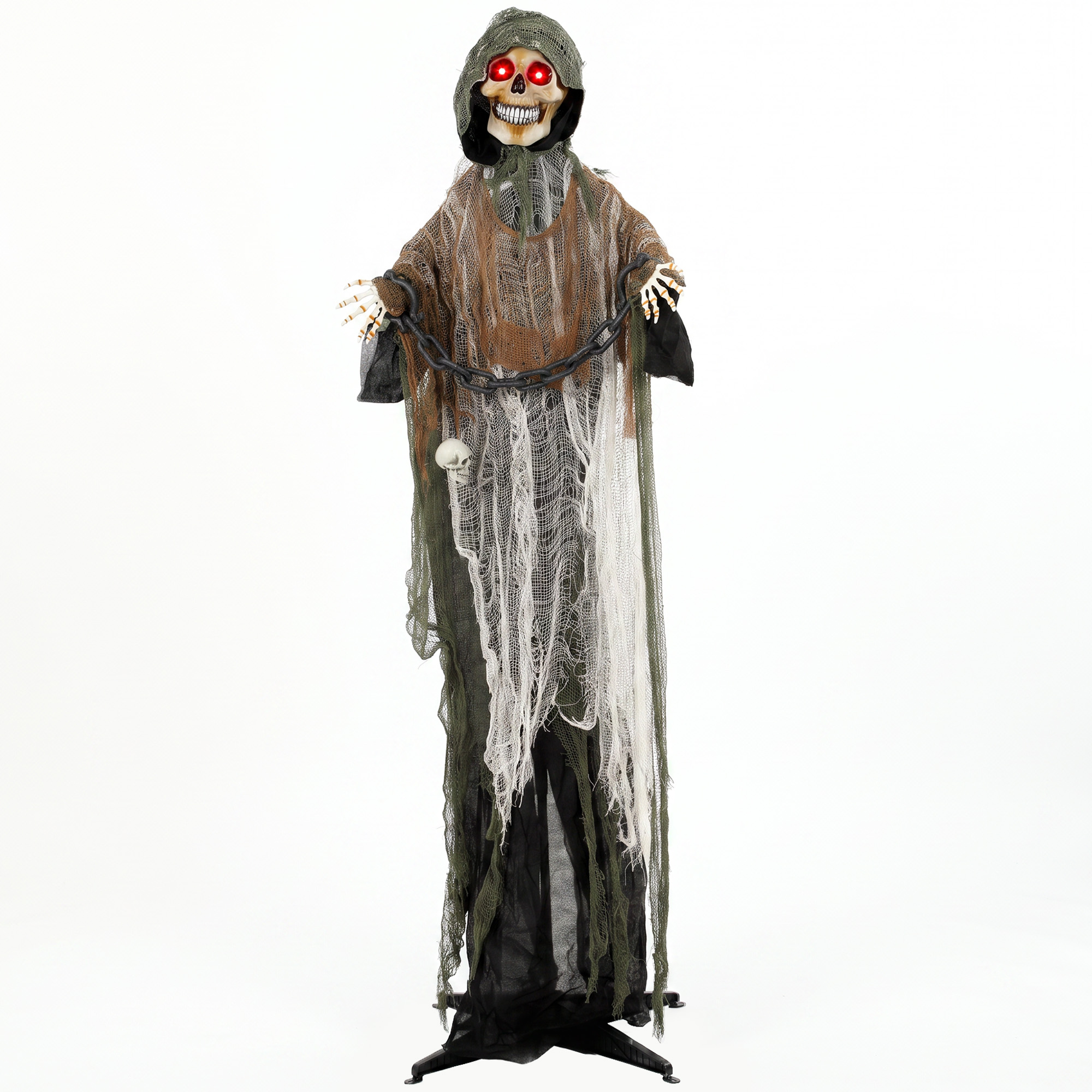 animierter Sensenmann, 170 cm, lebensgroße Halloween-Animatronic mit beweglichen Händen/Kopf, leuchtenden Augen und Gruselsound