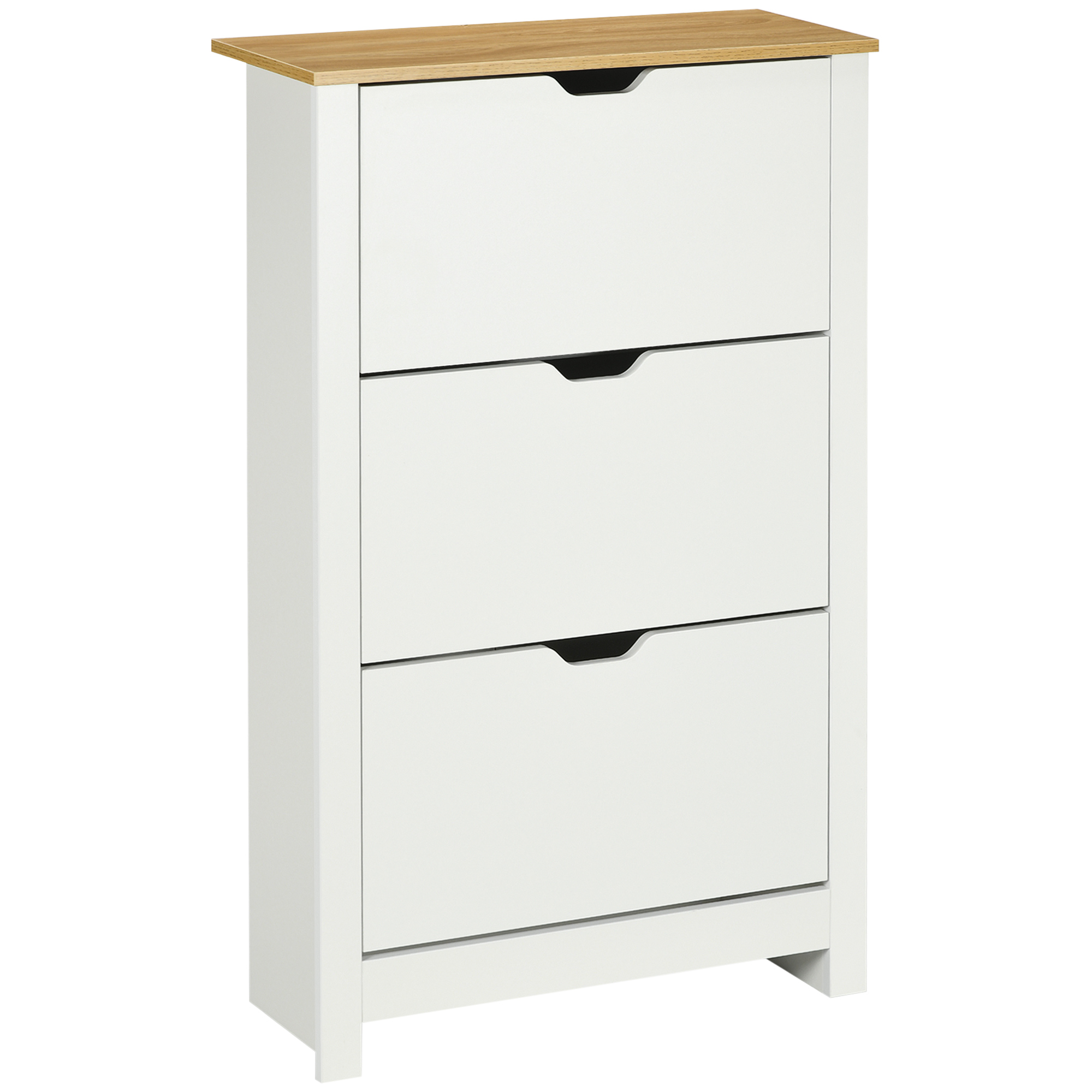 Schuhschrank Schruhregal Schuhaufbewahrung, 3 Fächer, 18 Paar Schuhe,  72 cm x 26 cm x 112 cm, Weiß + Braun