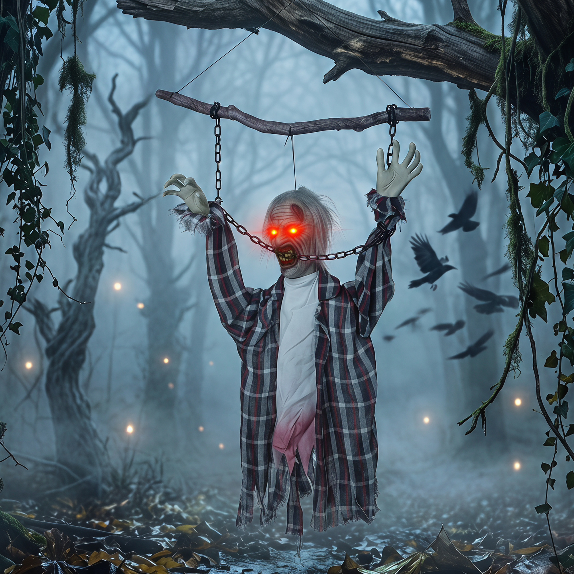 110 cm animierte hängende Halloween-Deko, schreiender Zombie, Sound- & Berührungsaktivierung, rote LED-Augen