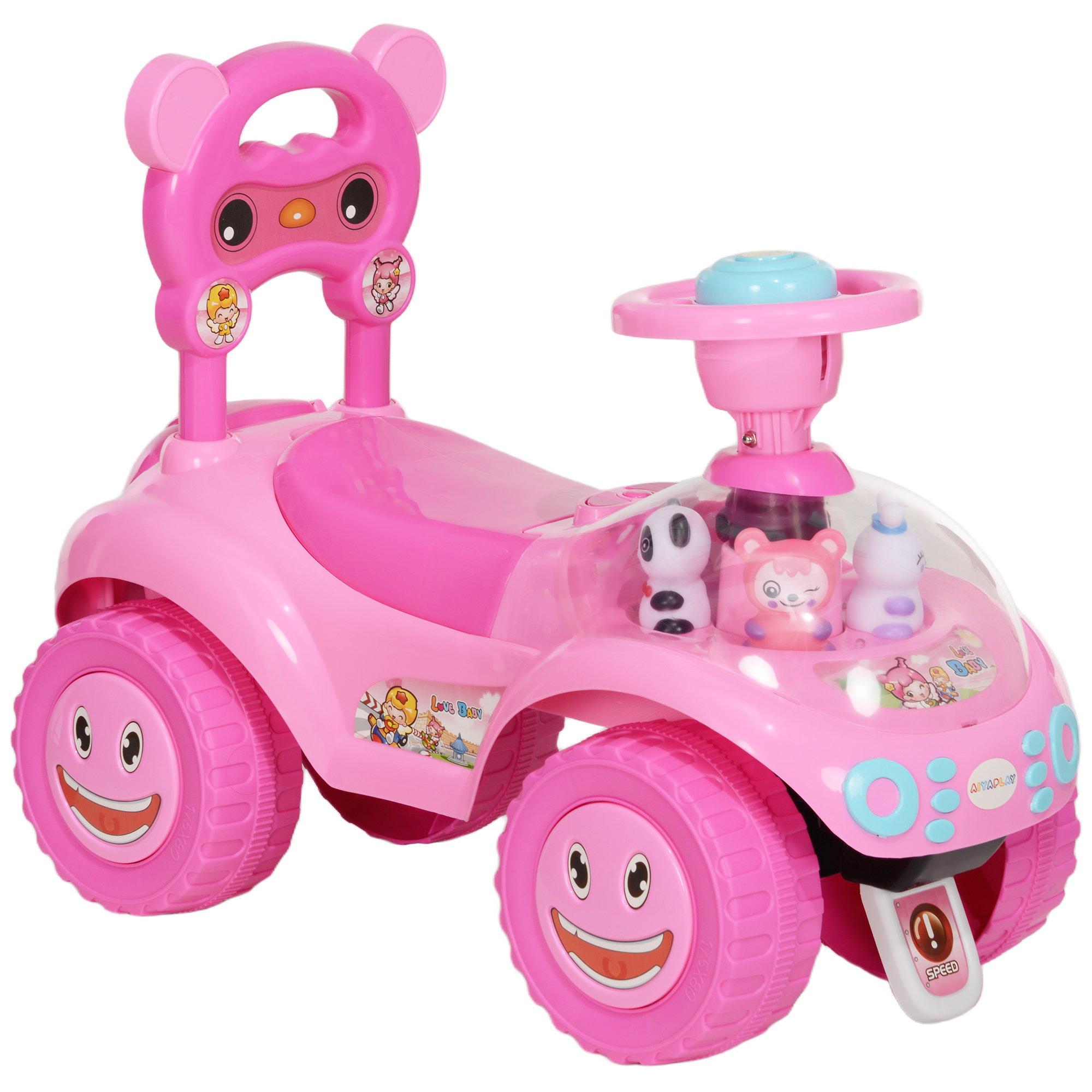 Rutschauto Kinder Rutschfahrzeug mit Musik Hupe, Licht Anti-Kipp-Schutz & Stauraum unter dem Sitz, 18-36 Monaten, Rosa