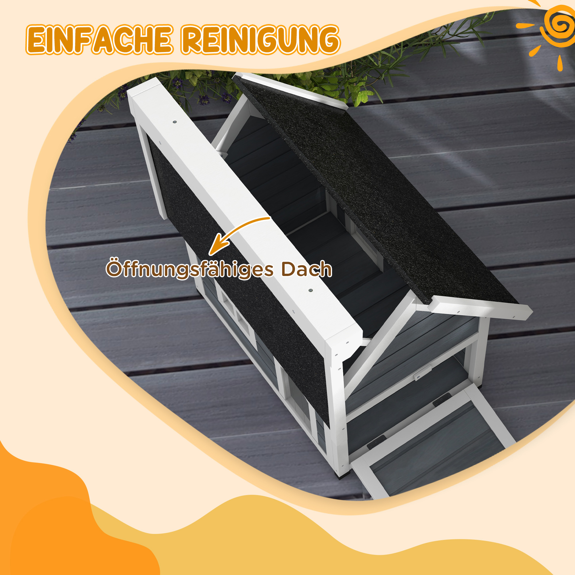 Katzenhaus, wetterfest, mit Fenster, 77x57,5x68cm (außer Asphaltdach), Grau/Weiß/Schwarz