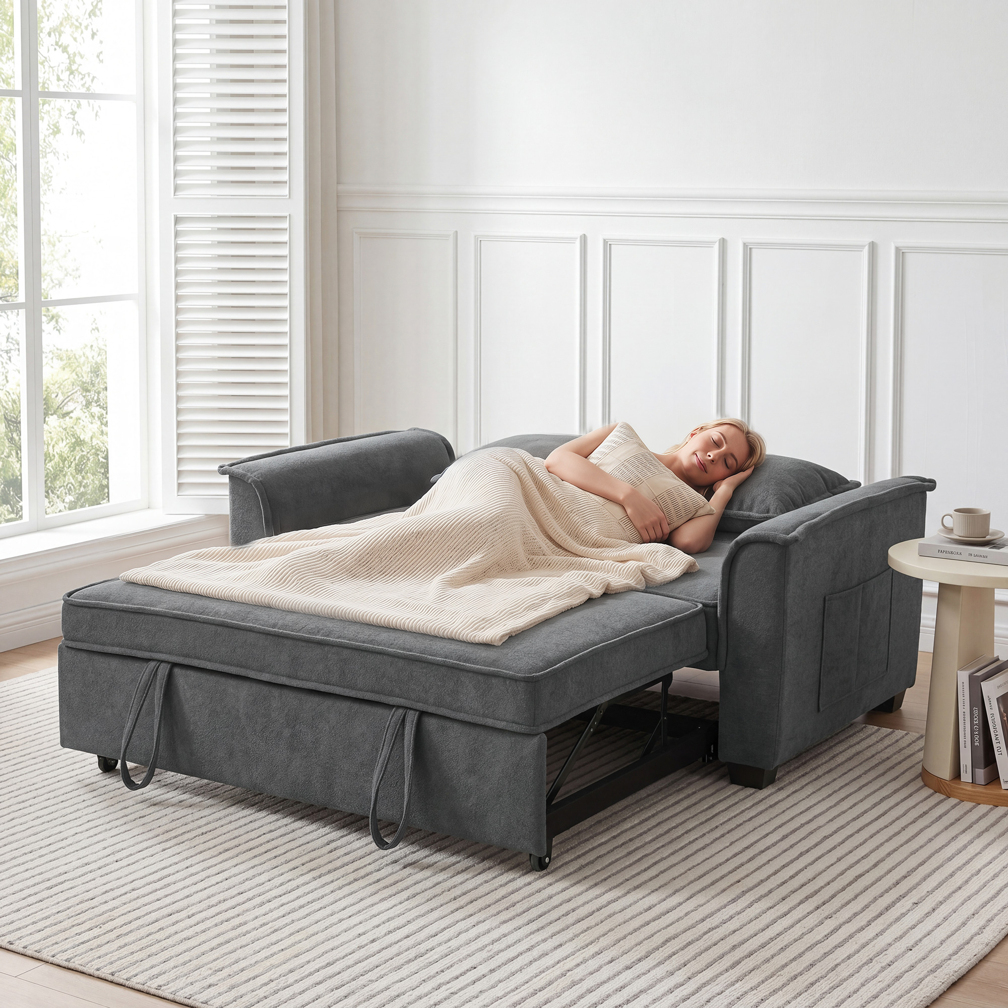 Futon-Schlafsofa, verstellbare Rückenlehne, 2-Sitzer mit 2 Kissen, Dunkelgrau