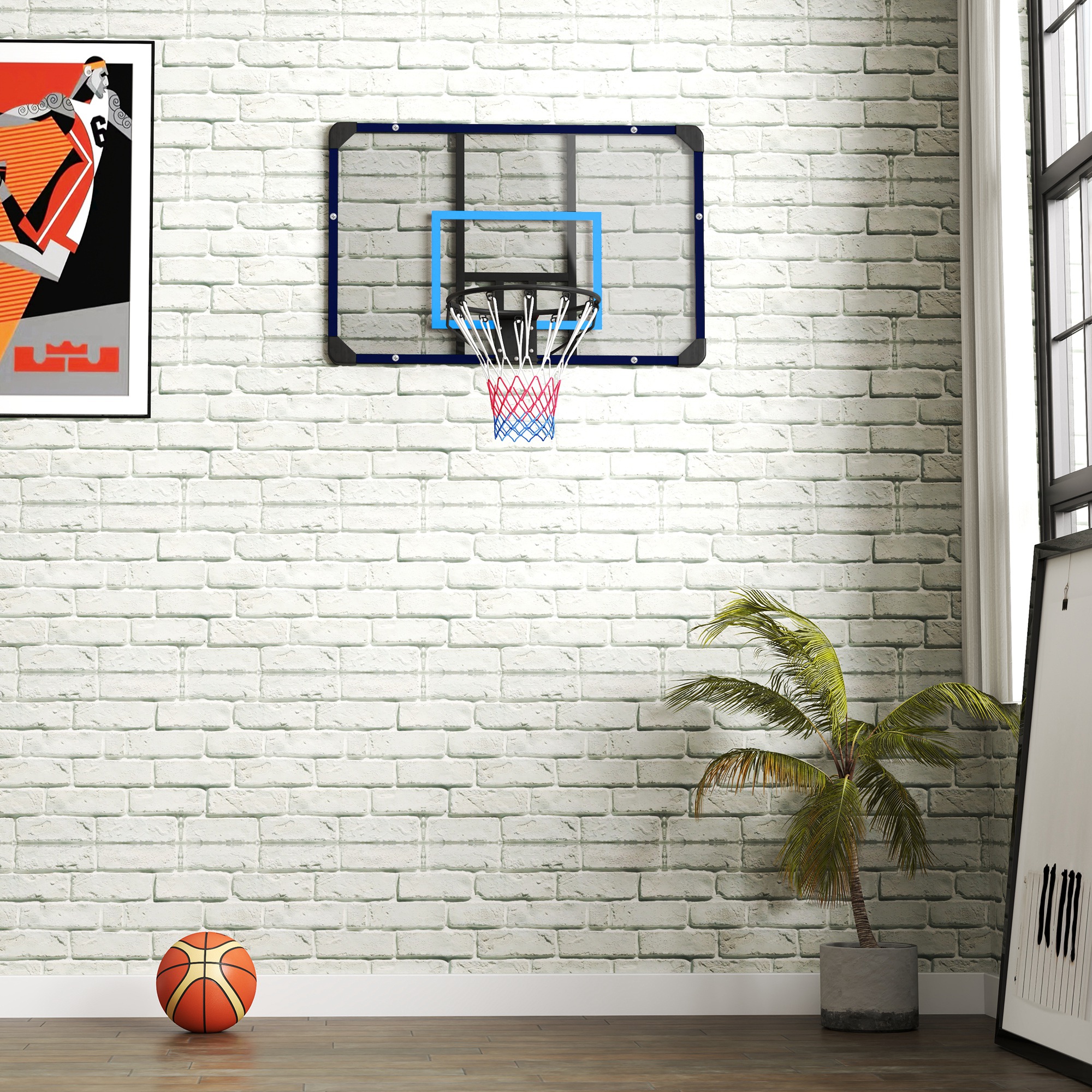 Basketballkorb, universelle Wandhalterung, reißfestes Netz, rostfreier Stahlrahmen, 113 x 61 x 73 cm