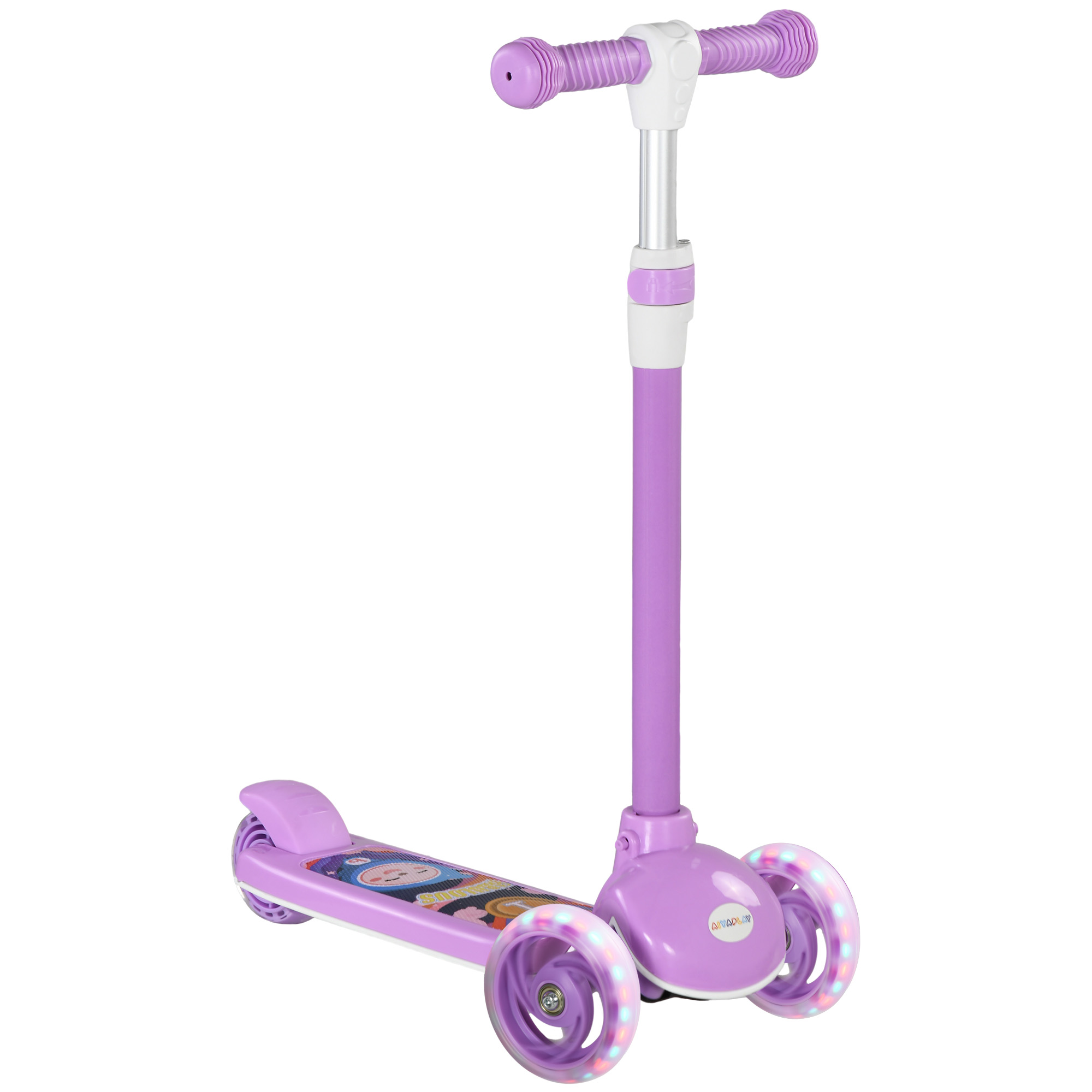 Kinderroller, LED-Räder, sanfte Fahrt, anpassbare Höhe, Kunststoff, Stahl, Lila
