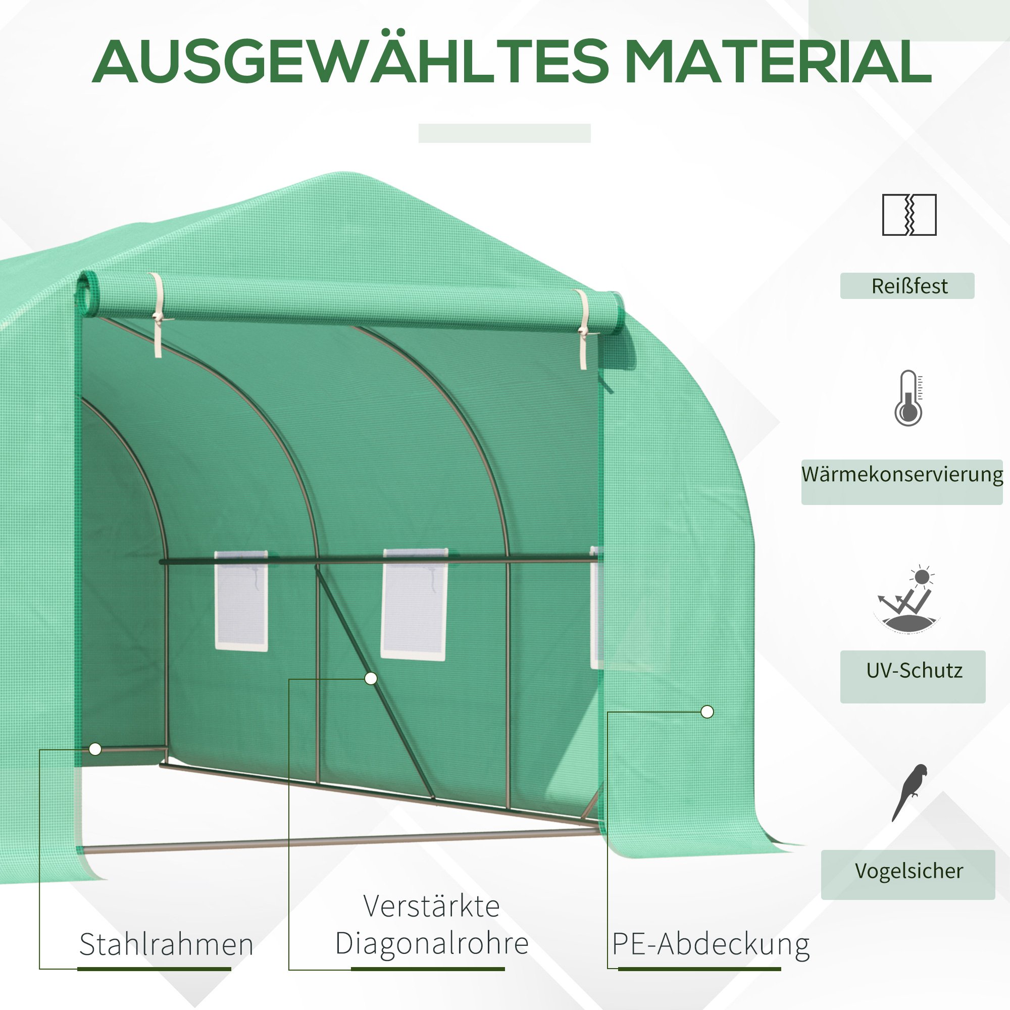 Folien Gewächshaus Foliengewächshaus Treibhaus Frühbeet Pflanzenhaus Tomatenhaus Giebeldach 450 × 300B × 205H cm