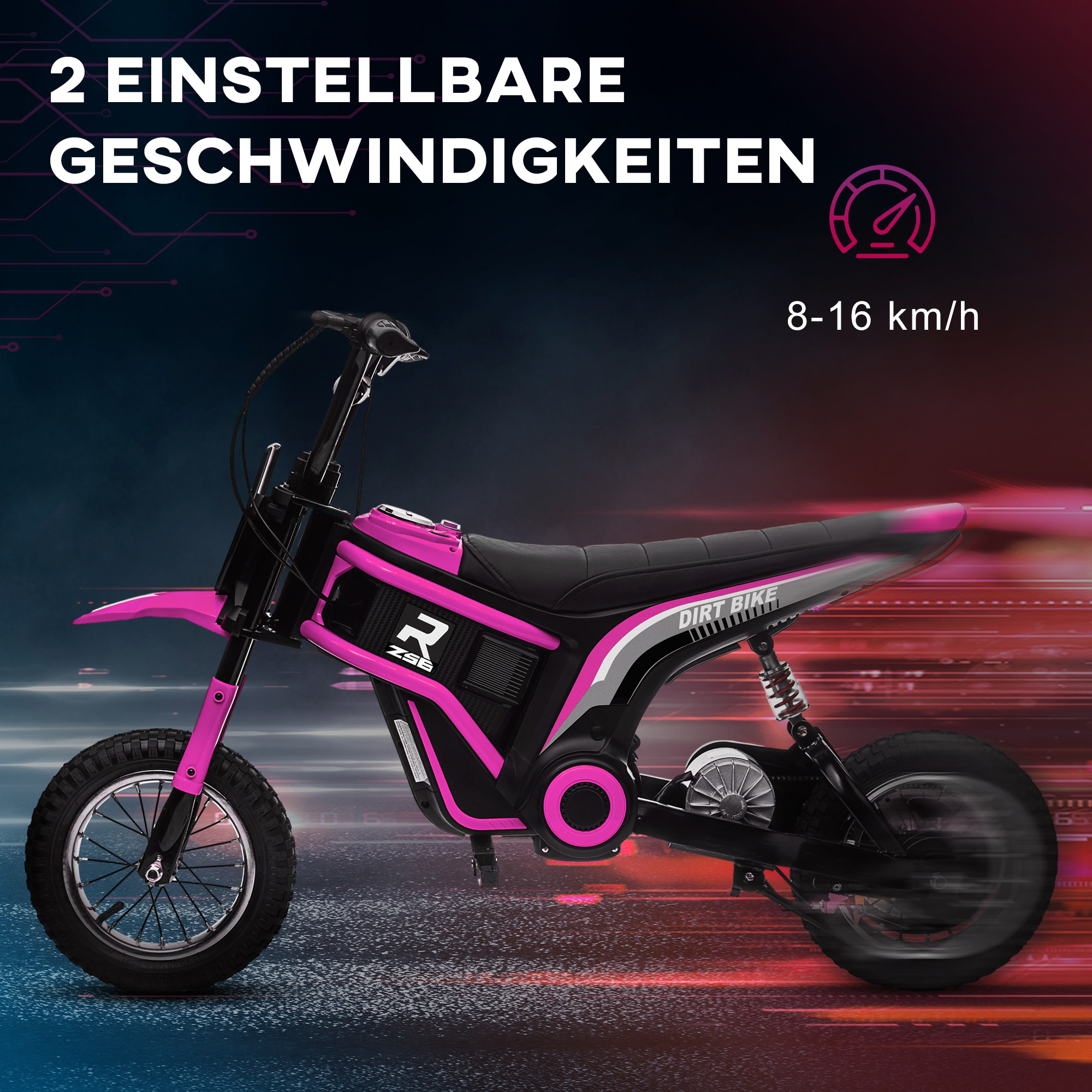 Elektro-Motorrad für Kinder, 24V Kindermotorrad mit Hupe, Leuchte, mit Drehgriff-Gashebel, 8-16 km/h, 8-12 Jahre, Rosa