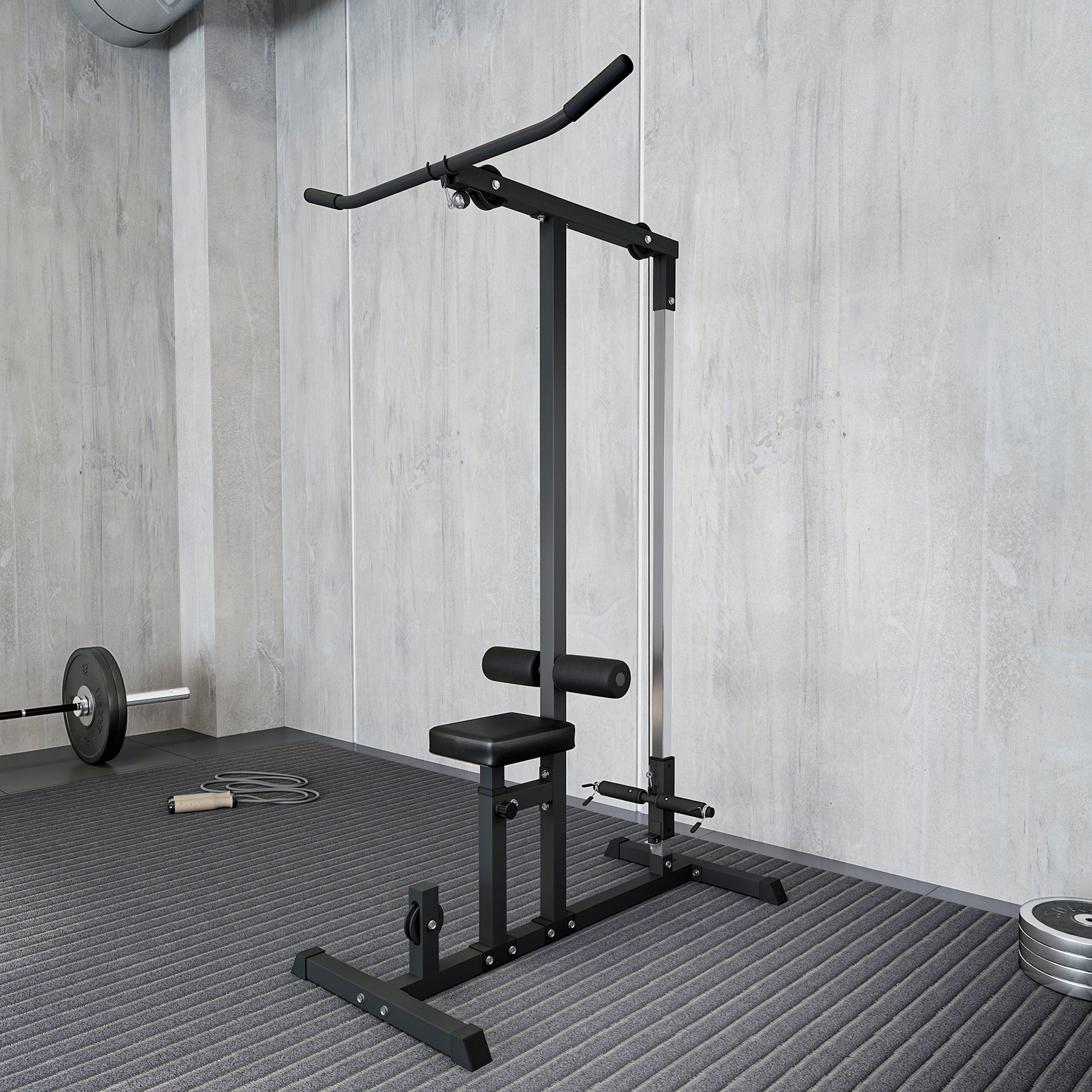 Kraftstation mit Riemenscheibe Sitz verstellbar und mehreren Kabelpositionen Stahl Schwarz 107 x 120 x 190 cm