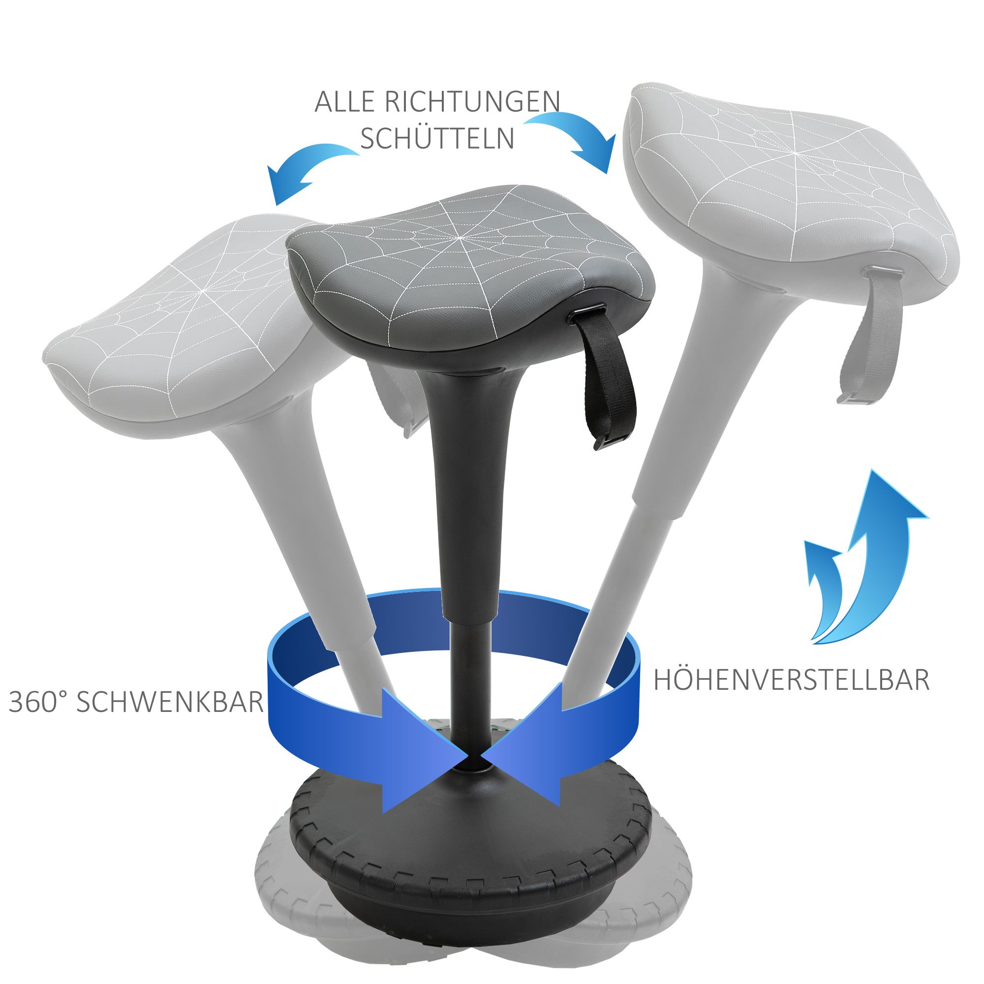 Bürohocker mit Schwenkfunktion, ergonomischer Hocker, höhenverstellbar 65,5-83,5 cm 120° neigbar Grau
