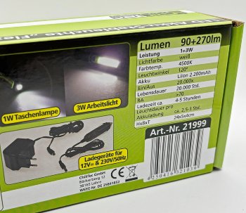 LED Stableuchte mit Akku "FlexiLED 300" / LiIon Akku, Magnethalter, 3W, 270lm,IP44