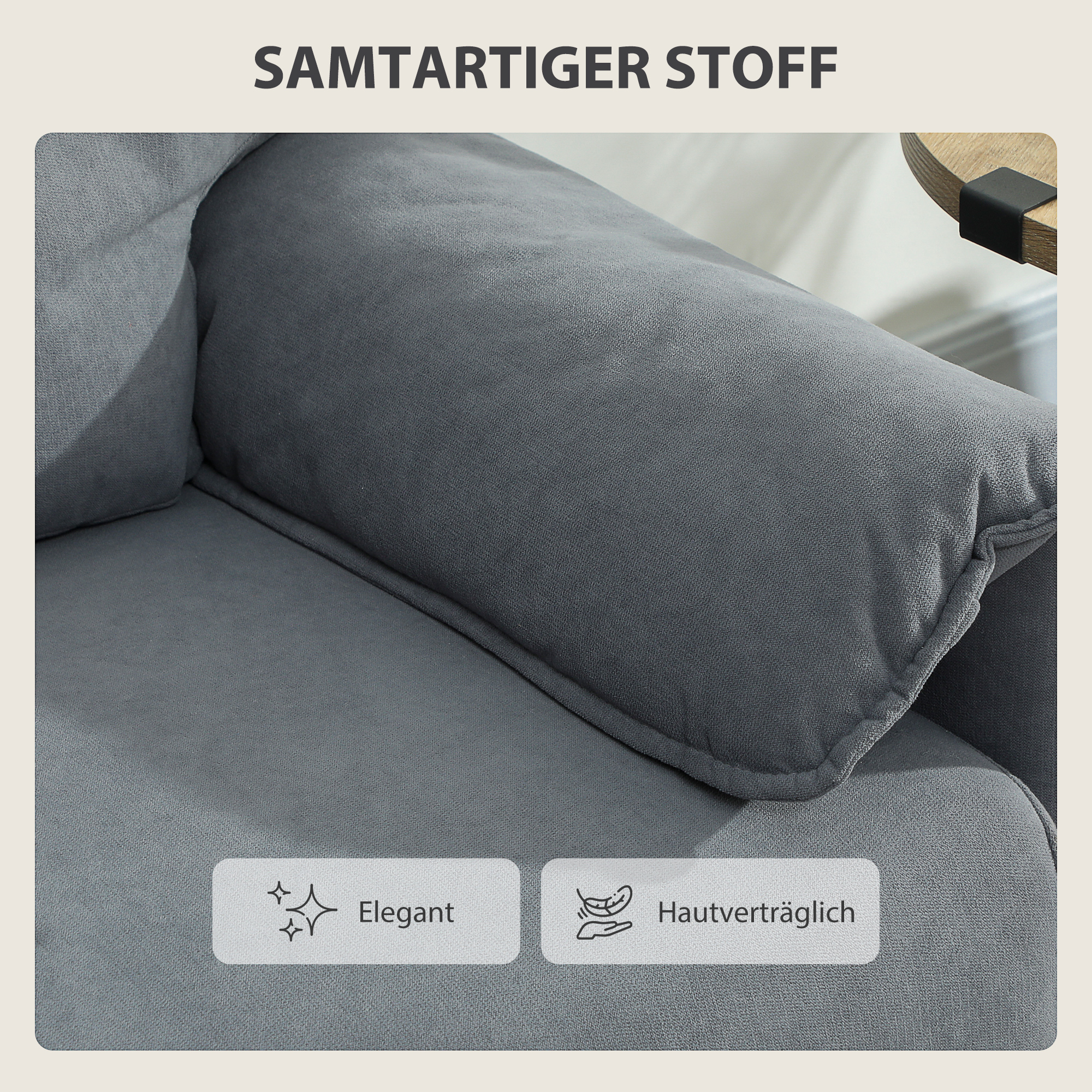 2-Sitzer-Sofa, dicke Kissen, samtiger Bezug, Polstersofa, Schwarz