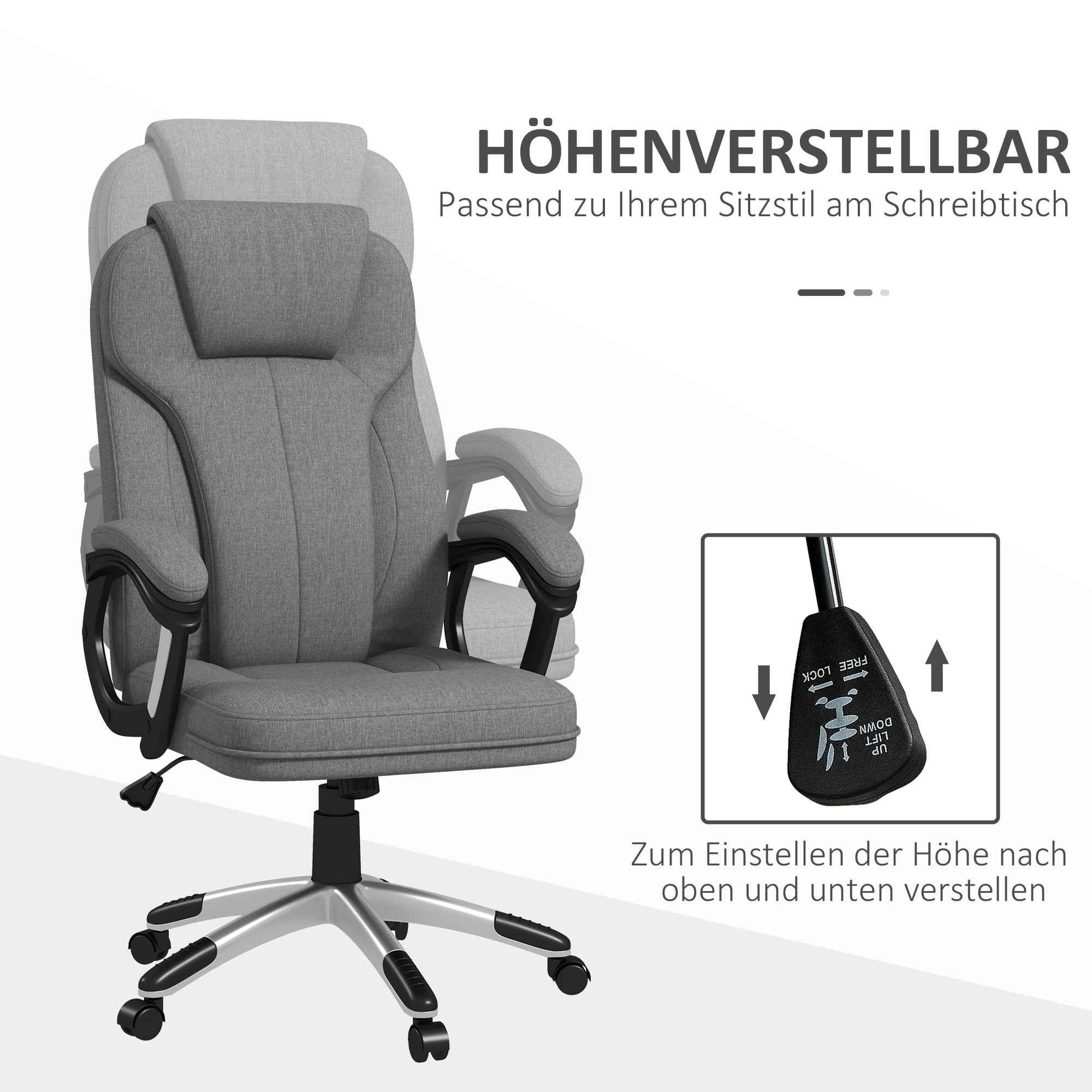 Bürostuhl Schreibtischstuhl Chefsessel, höhenverstellbar, Wippfunktion, 6 cm x 75 cm x 120 cm, Grau