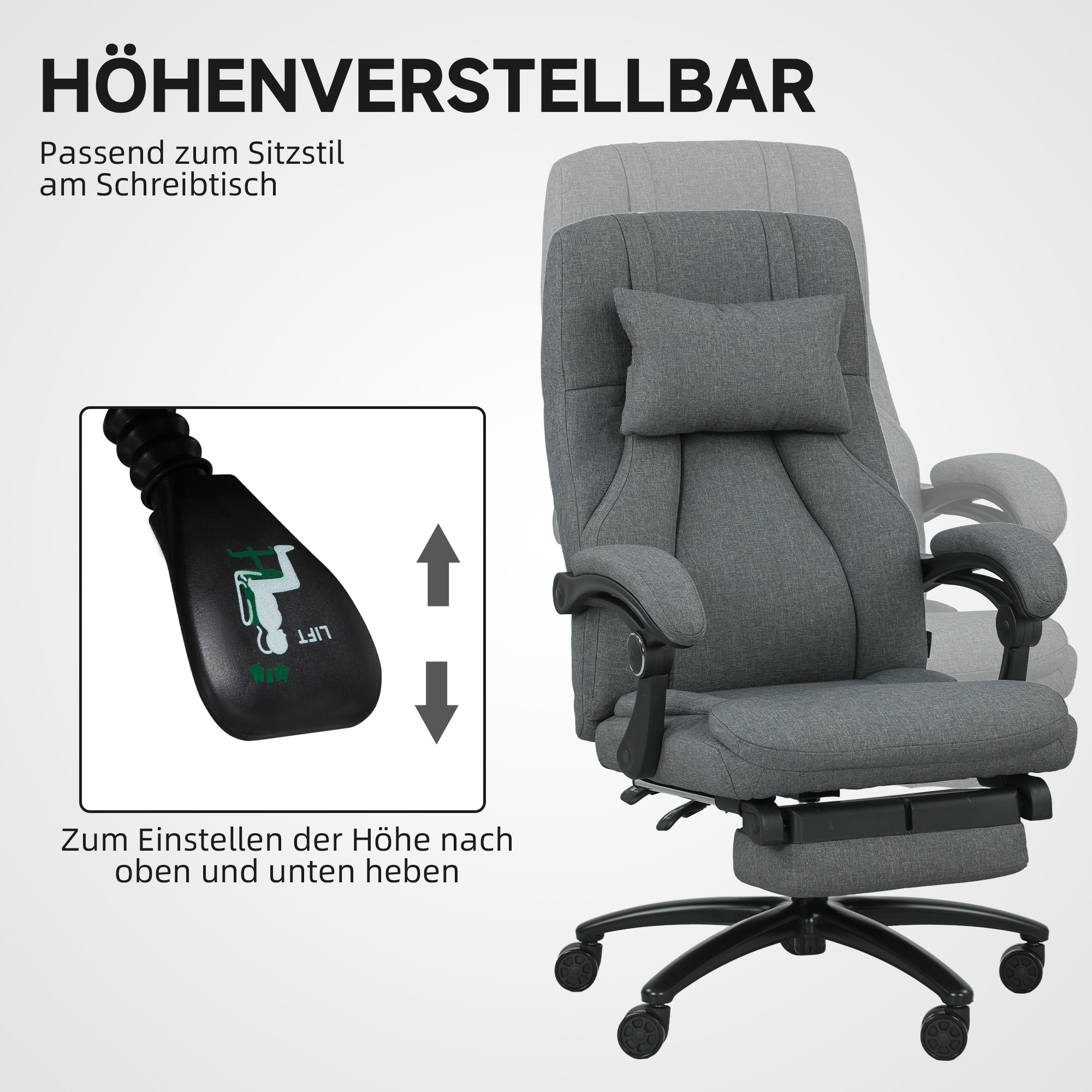 Massage-Bürostuhl, USB-Schnittstelle, schwenkbare Räder, Dunkelgrau