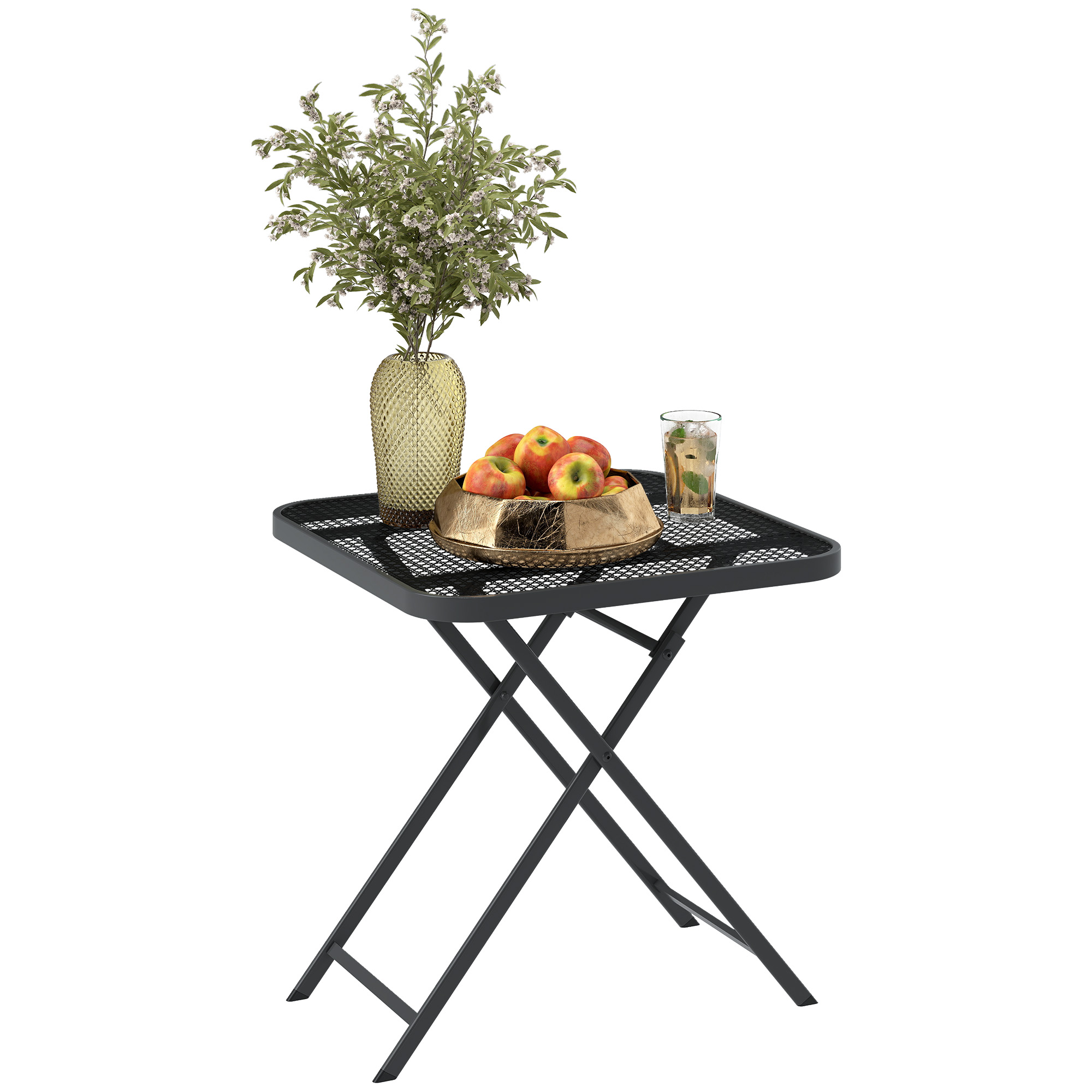 Gartentisch klappbar 70 x70 cm, Wetterfest Balkontisch Klapptisch mit Ausschnitt-Design quadrarisch Schwarz